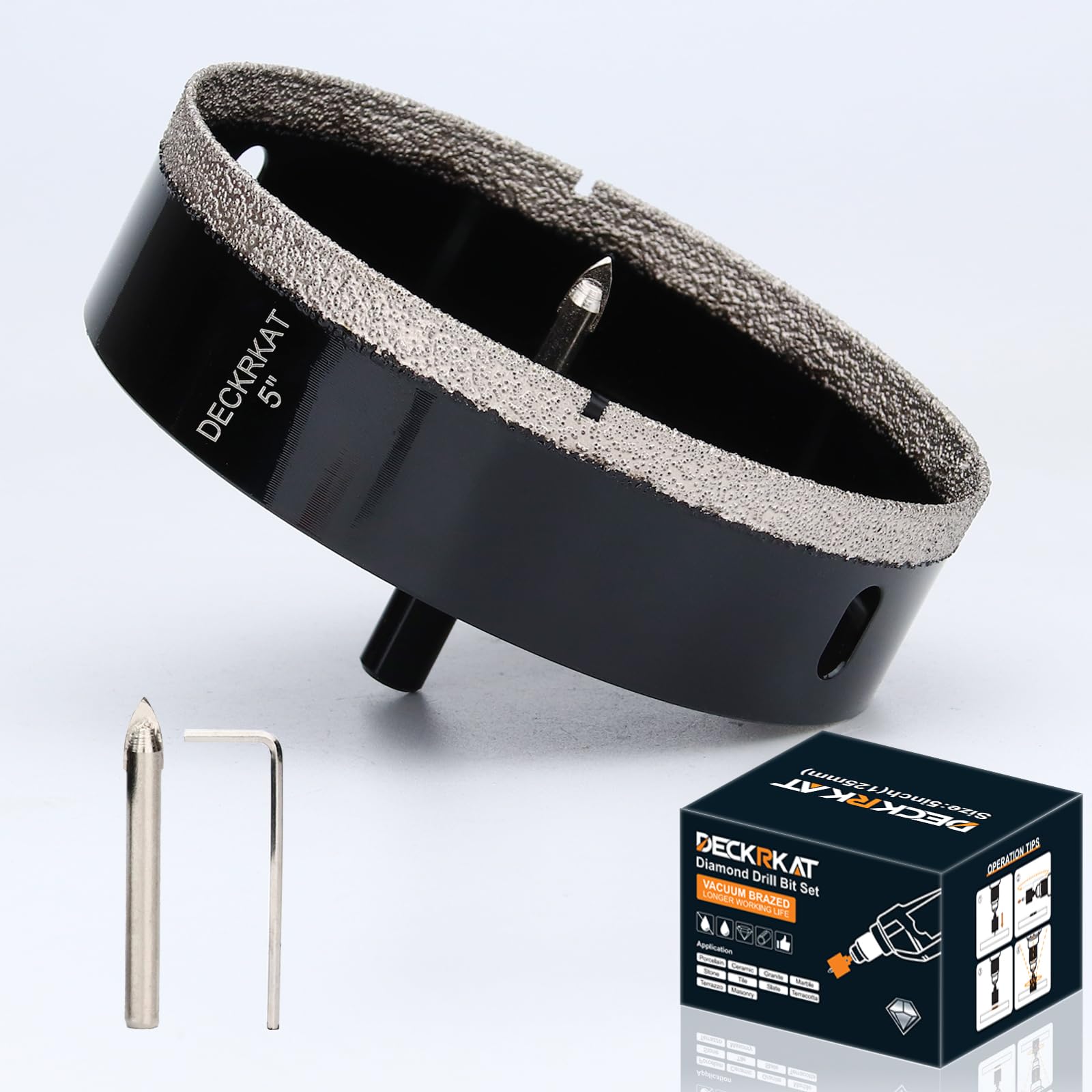 5 inch Diamond Hole-Saw Bits with Pilot Drill Bit -5" Diamond Tipped Tile Hole Saws with Guiding Bit Accurate Drilling for Porcelain Tile Ceramic