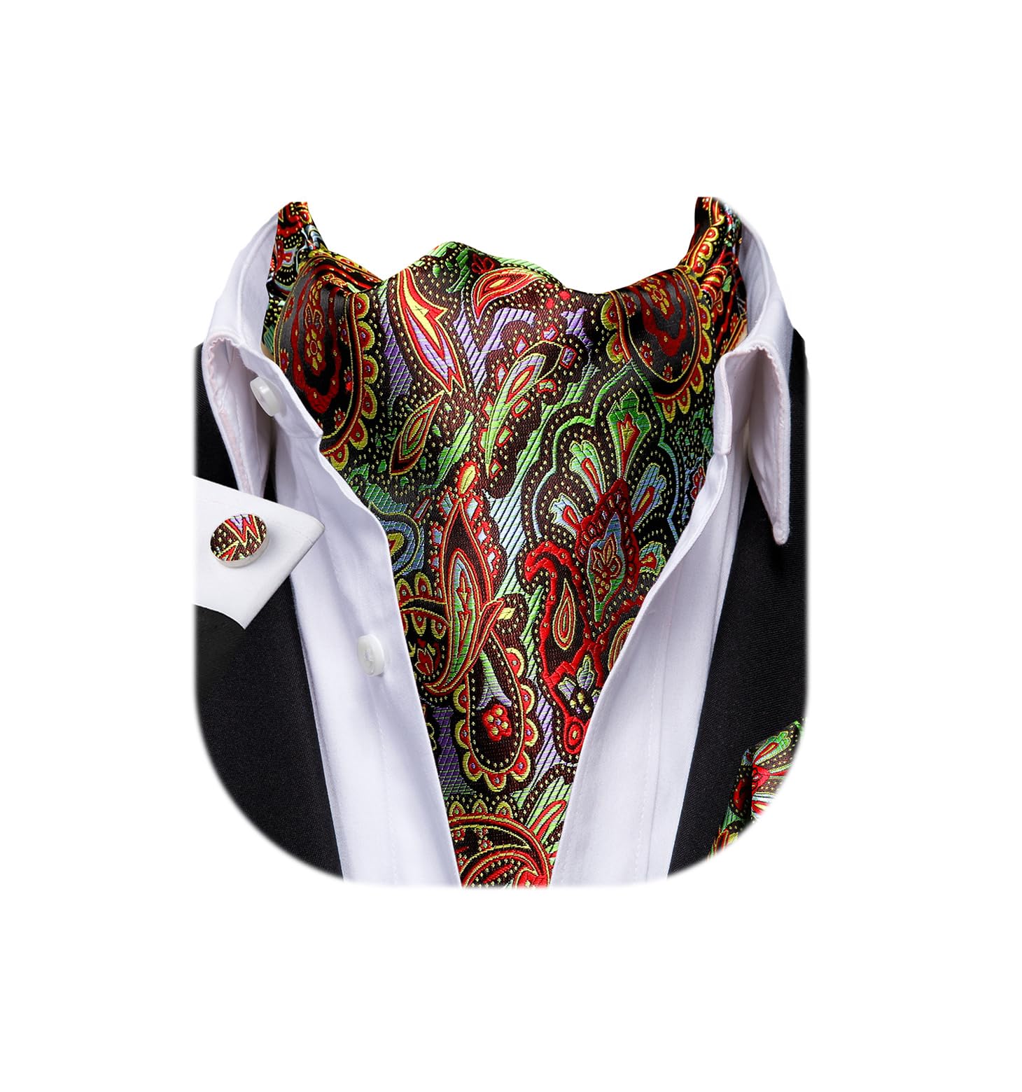 Dubulle Paisley Floral Ascot for Men Self Tie Mens Cravat and Pocket Square Cufflinks Wedding