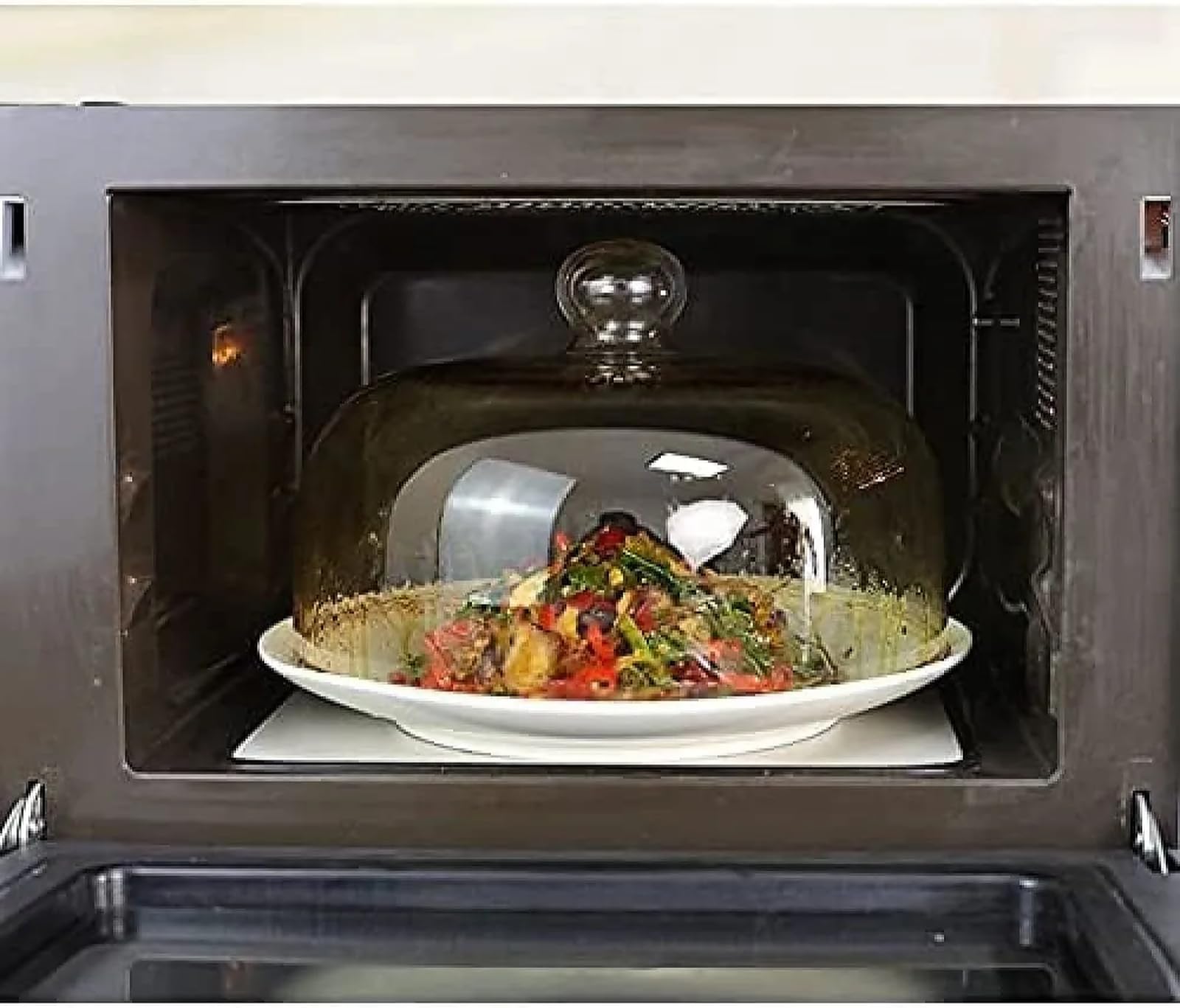 Copertura per microonde in vetro borosilicato per alimenti, cupola antispruzzo, manico facile da impugnare, multifunzione, lavabile in lavastoviglie, diametro 23 cm