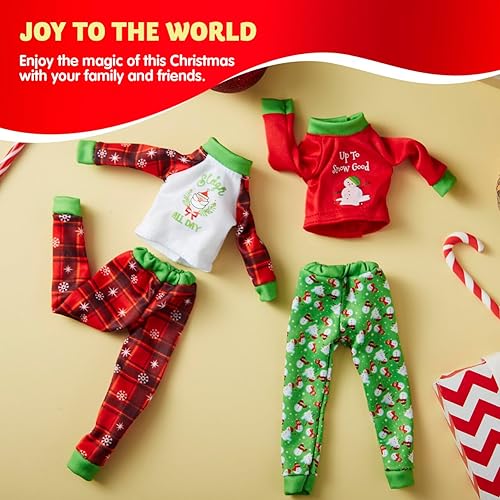 Miniatura 6 de JOYIN 4 accesorios de elfo de Navidad – Ropa de Navidad suéteres feos para muñecas, pijamas de estilo clásico de Papá Noel y muñeco de nieve