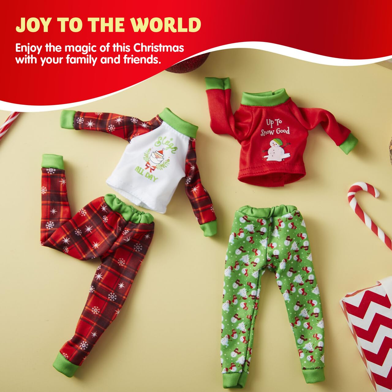 JOYIN Weihnachtselfen-Zubehör, hässliche Pullover für Puppe, Weihnachtsmann und Schneemann, klassischer Stil, Pyjama, Weihnachtspuppenkleidung, Weihnachtspullover für Puppe, Grün, Rot, 4 Stück