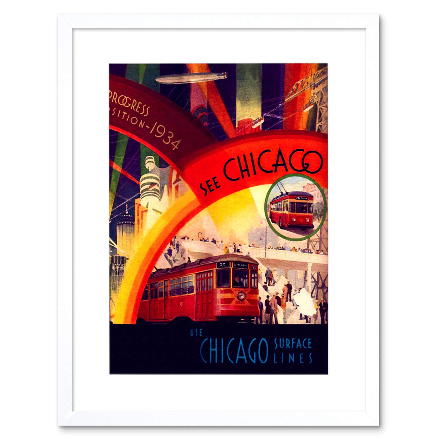 Wee Blue Coo Travel Exhibition 1934 Chicago World Fair Tram Airship Framed Wall Art Print