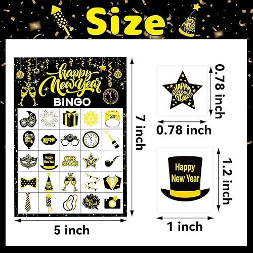 Miniatura 2 de JULMELON Juegos de bingo de Año Nuevo, 24 jugadores de Año Nuevo, tarjetas de bingo de vacaciones para adultos, actividades de Año Nuevo, escuela,