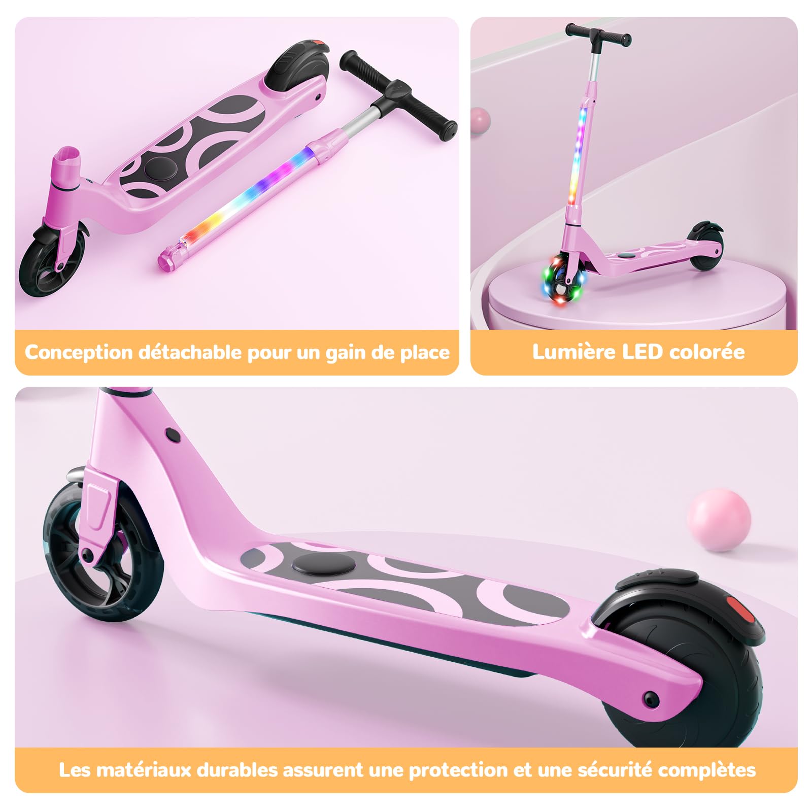 SISIGAD Trottinette Electrique Enfant 6-8-10 Ans Electric Scooter Enfant 5.3 Pouces avec Lumière LED Colorée & 3 Hauteurs Ajustables, Scooter Électrique Enfant Charge Max 70 Kg, Vitesse Max 10 Km/h