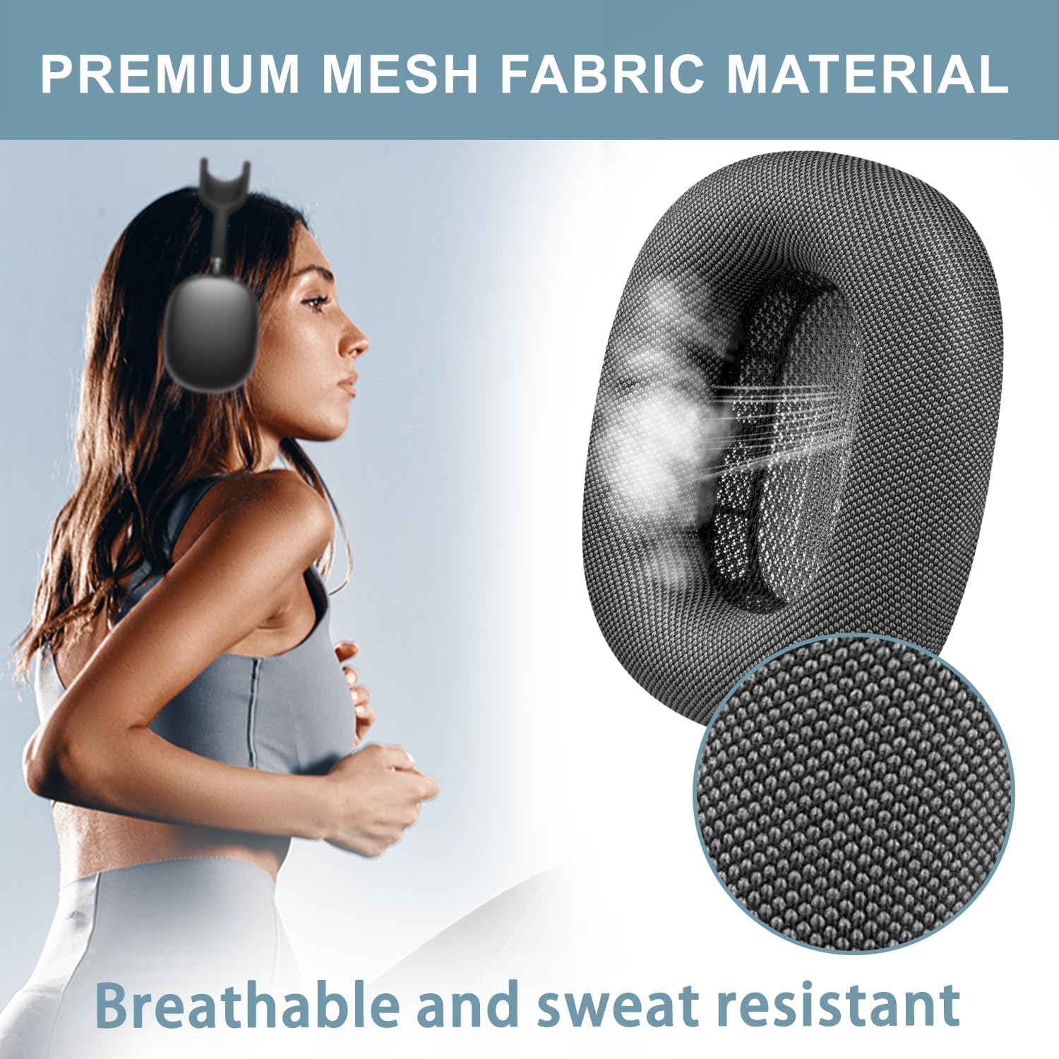 SOPROM Ear Cushions for AirPods Max 1 & 2 Over-Ear Headphones Earpads Replacement Covers Cups Pads with Durable Mesh Fabric, Softer Foam - Space Gray