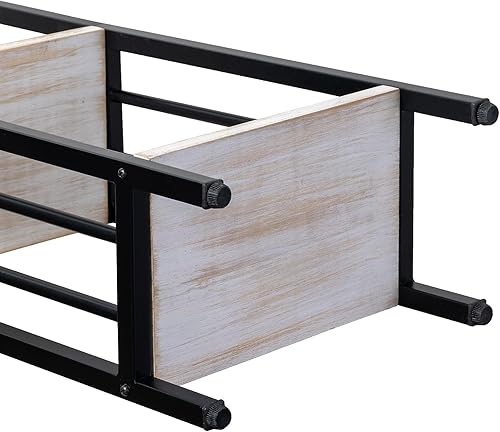 Miniatura 7 de MyGift Estante de pie de 4 niveles de madera maciza lavada de color blanco desgastado y metal negro mate, estante decorativo rectangular para