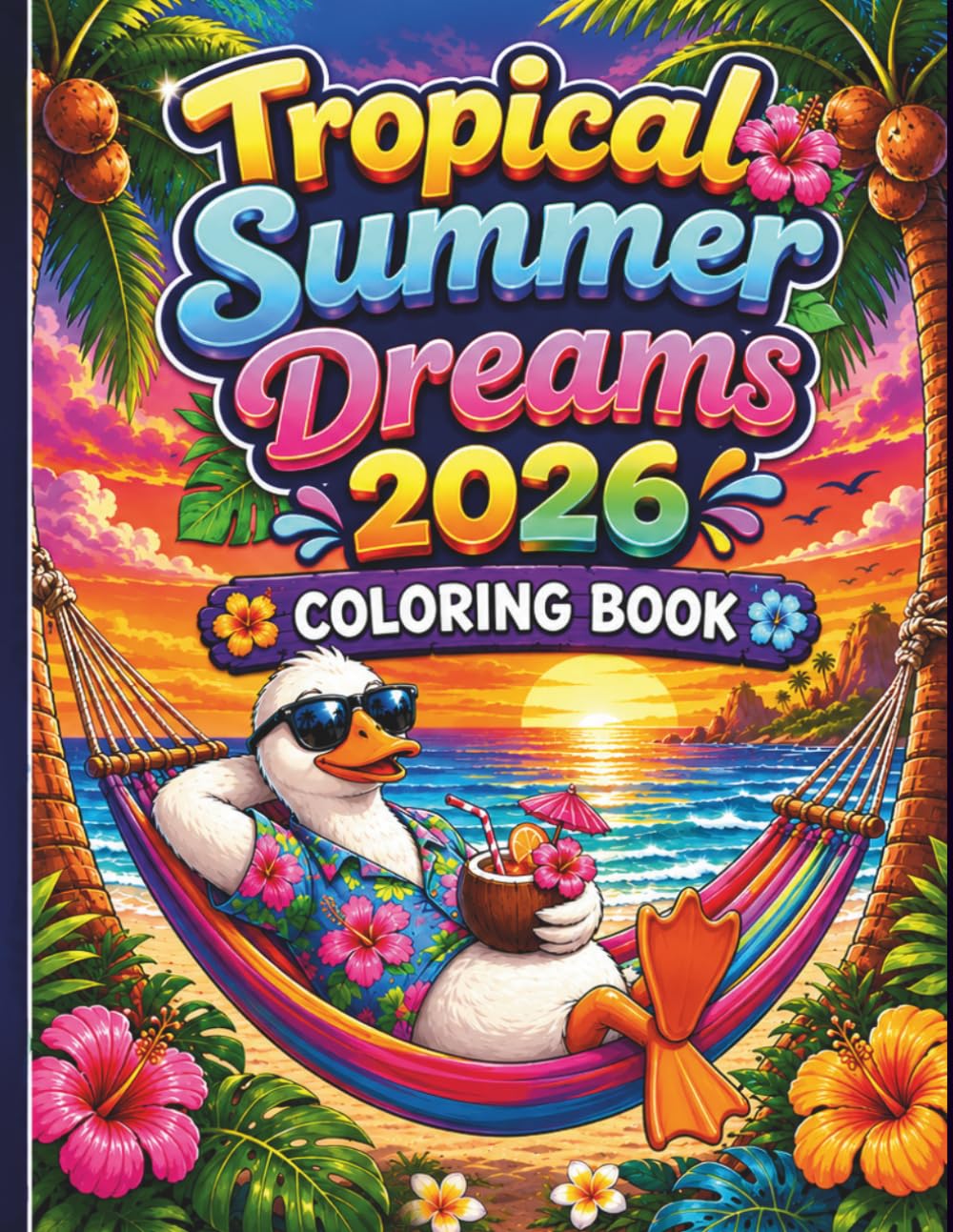 Tropical Summer Dreams 2026 Coloring Book for Kids and Adults: With 50 Coloring Pages Featuring Beach Scenes, Flamingos, Mermaids, Tropical Drinks, ... Palm Trees and Relaxing Island Escapes