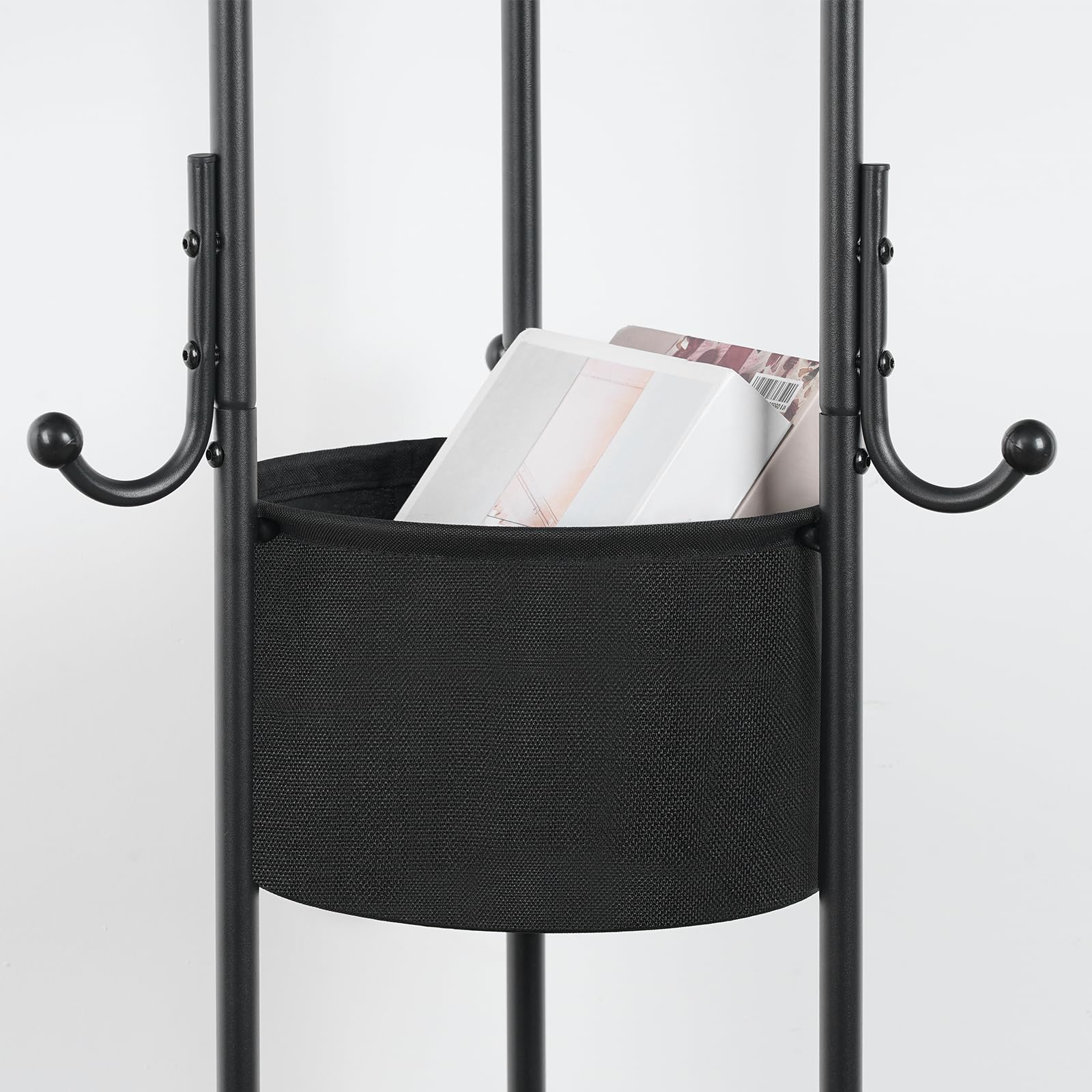 HOOBRO Appendiabiti da Ingresso con Ripiani, Attaccapanni Terra Indipendente con Tasca Tessuto, 6 Gambe Stabili 9 Ganci, Portabiti con Ripiani Abiti, Borse Cappelli, Marrone Vintage e Nero EBF45YM01