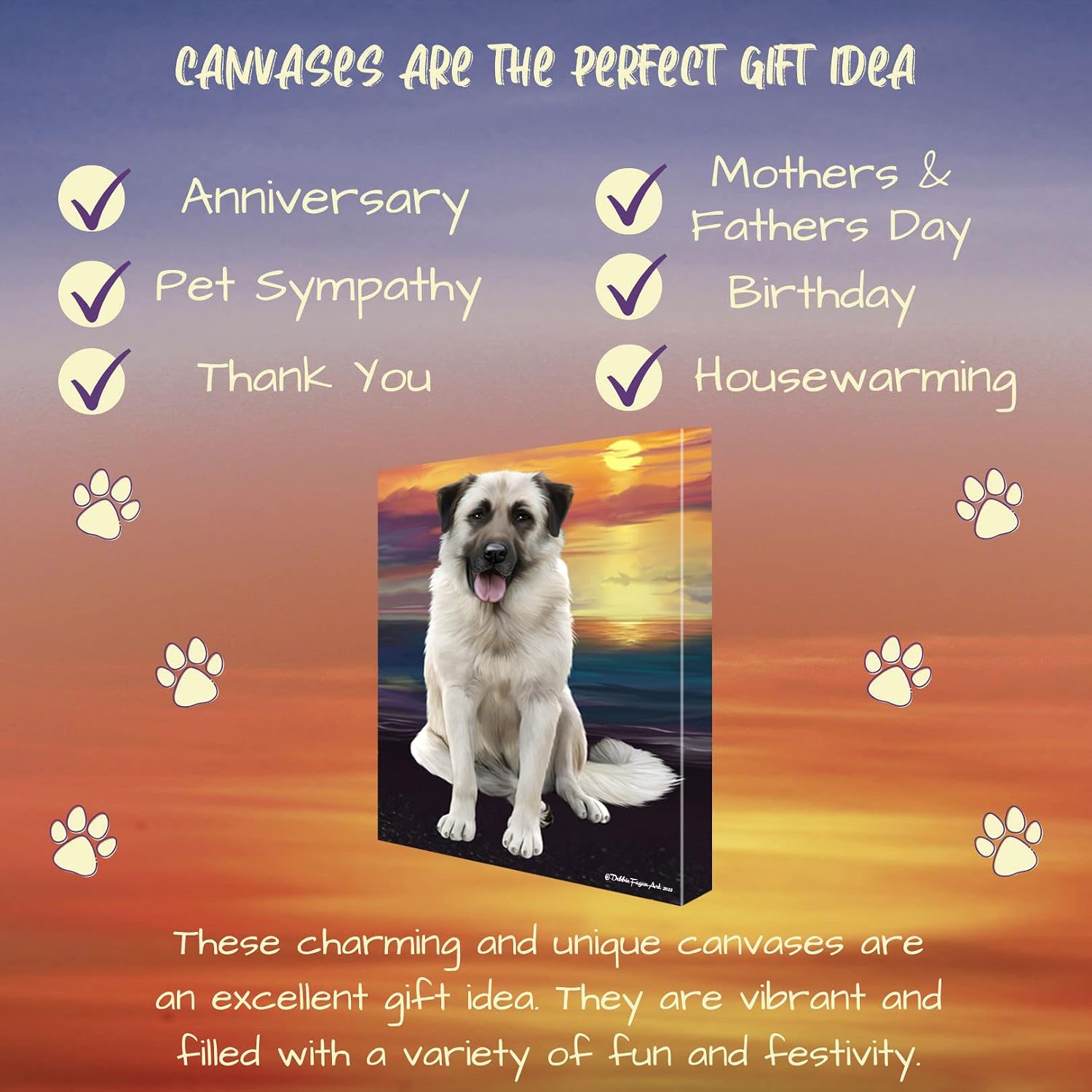 Doggie of the Day Sunset with Anatolian Shepherd Dogs Canvas Wall Art - Premium Quality Ready to Hang Room Decor - Flat Rolled 11" x 14"