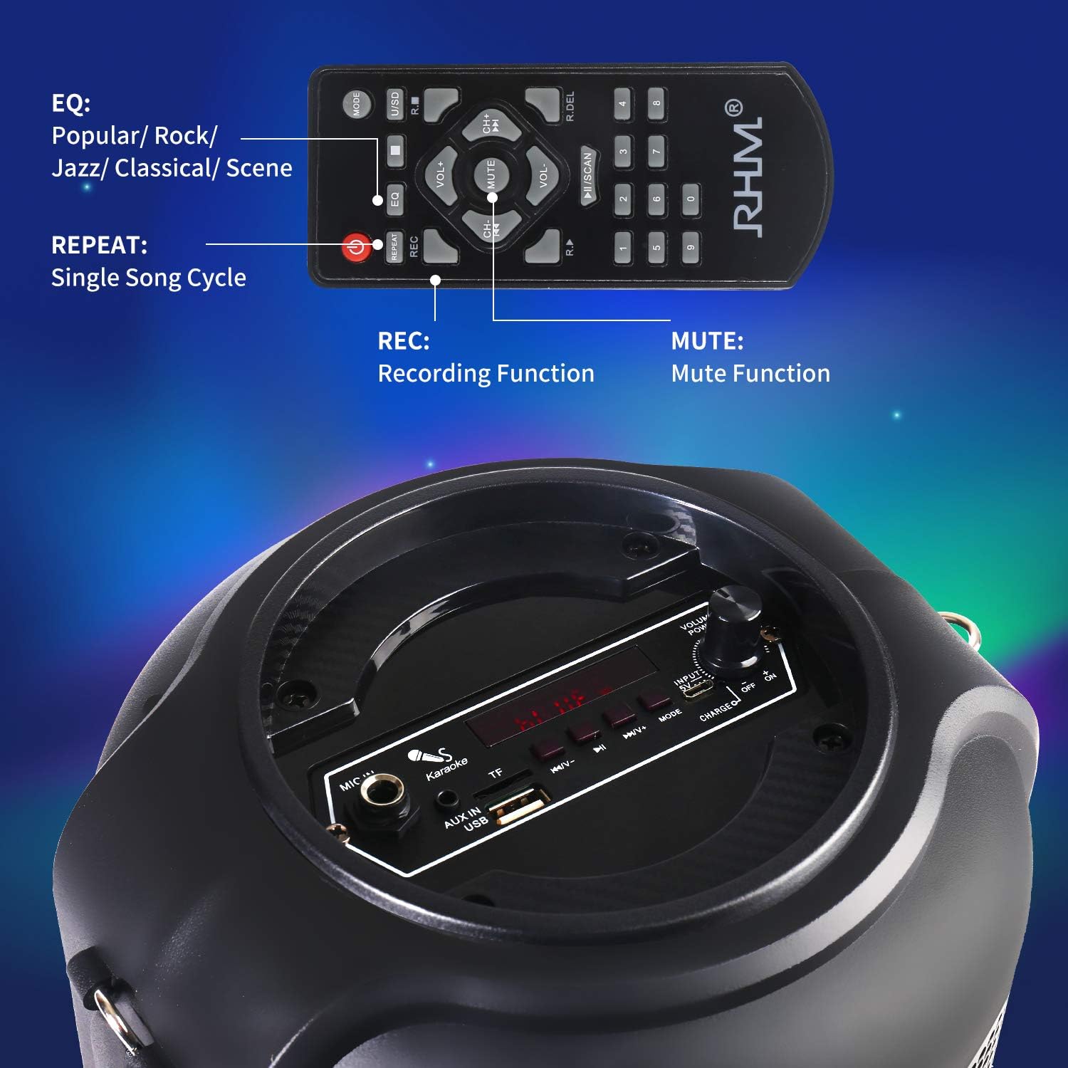 RHM Portable Karaoke Machine for Kids & Adults, Rechargeable Bluetooth