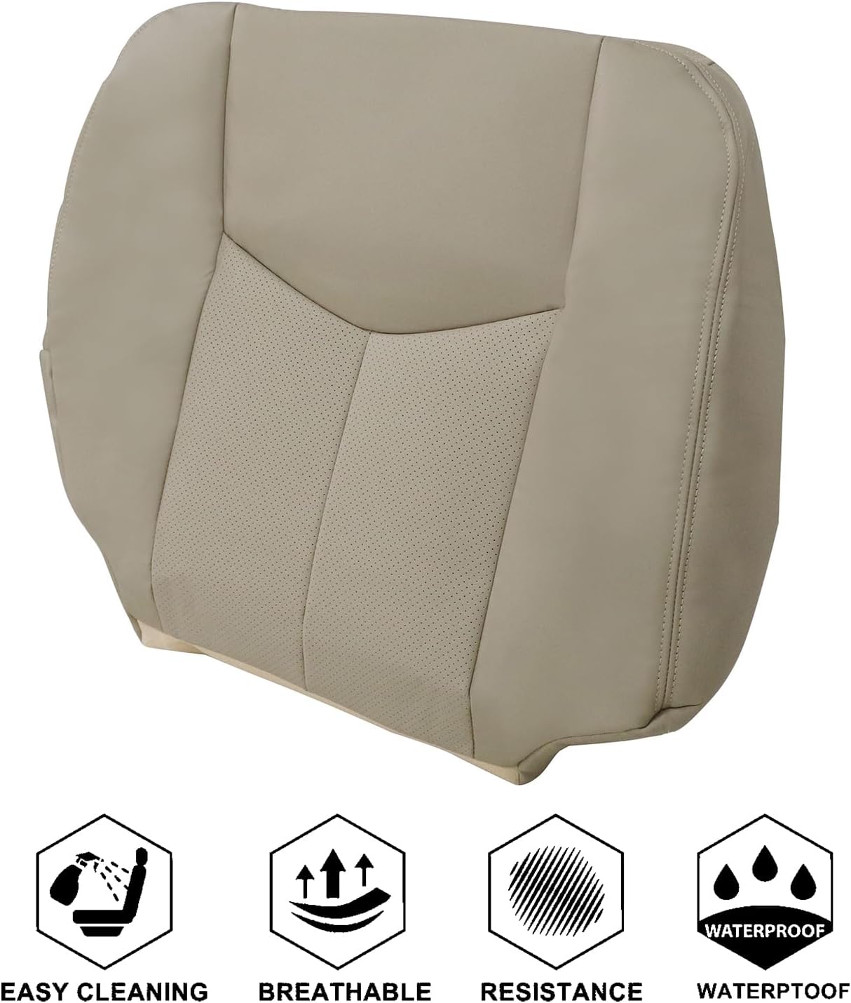 NLQR Front Passenger Side Bottom Replacement Seat Cover Microfiber Leather Tan #152 Compatible with Cadillac Escalade ESV EXT 2003 2004 2005 2006