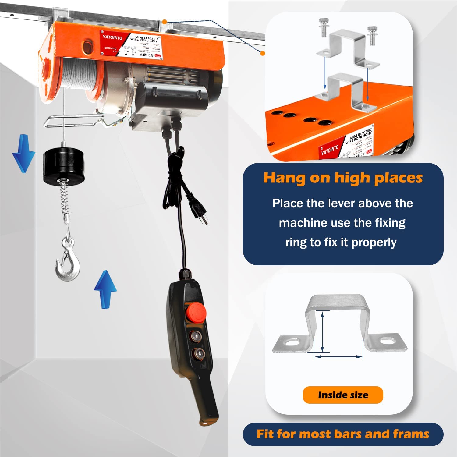 YATOINTO Electric Hoist 440LBS / 220LBS Load Capacity Electric Winch 19ft / 39.4 ft Lifting Hight Garage Hoist Wired Remote Control System with Emergency Stop Switch Crane for Garage Ceiling Overhead: Industrial & Scientific