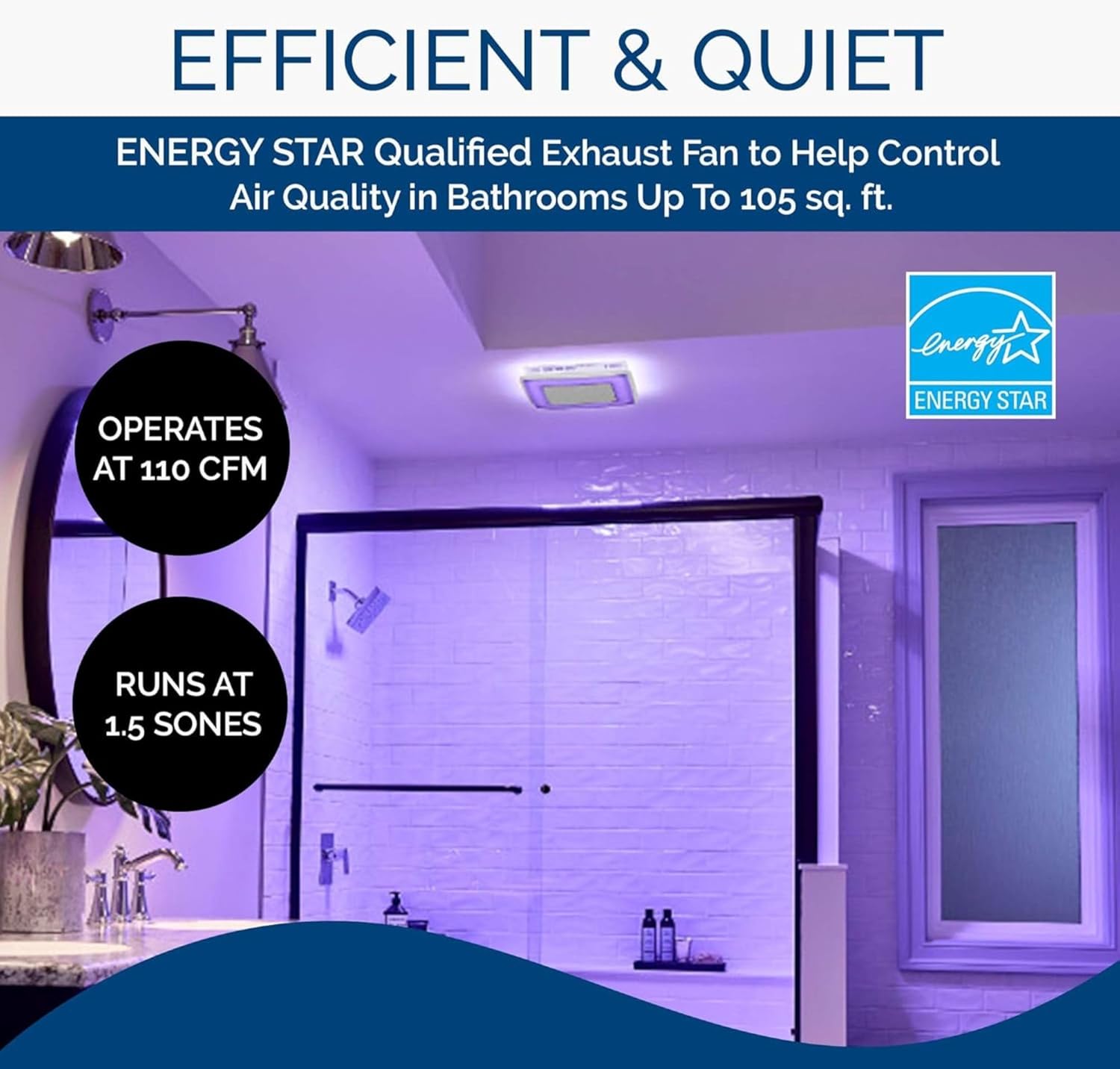 Broan-NuTone AER110RGBL ChromaComfort 110 CFM Ventilation Fan with 24 Color Selectable LED, 1.5 Sones, ENERGY STAR Certified, White