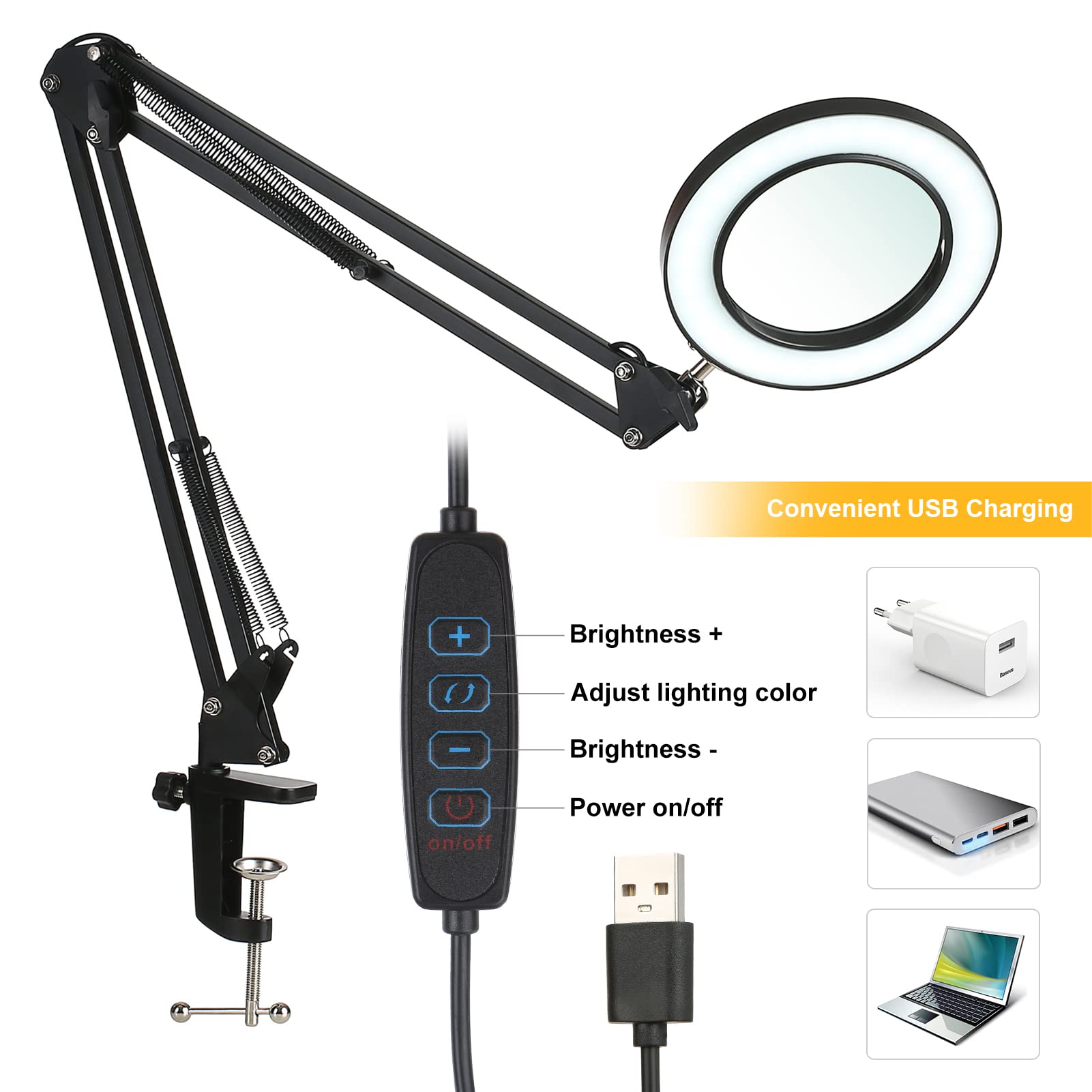 Neoglint Lampe loupe à LED avec pince, lampe loupe 8X LED avec lère