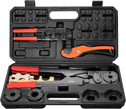 VEVOR PEX - Kit de herramientas de prensado de tubos, crimpadora profesional para anillos de crimpado de 38 pulgadas, 12 pulgadas, 34 pulgadas, con