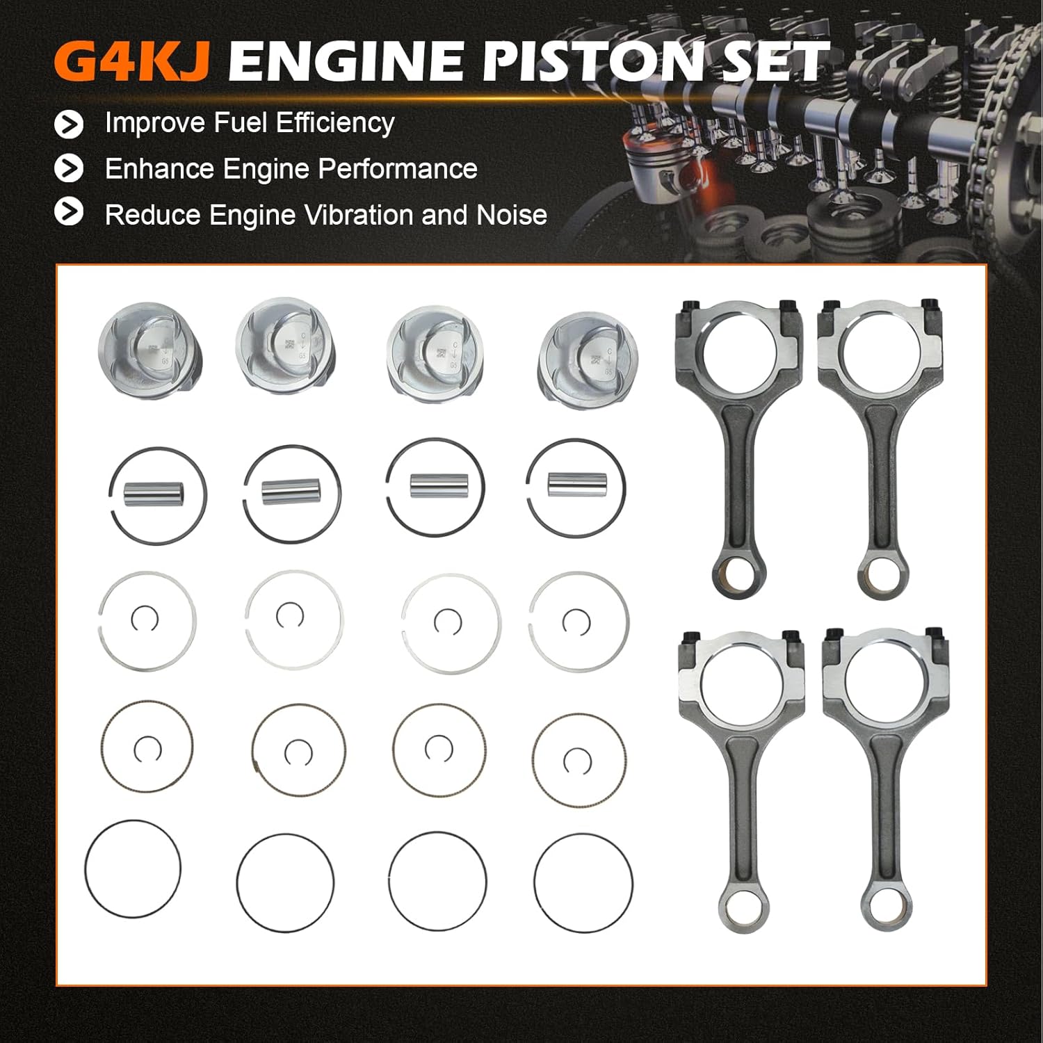 G4KJ 2.4L Engine Rebuild Kit w/Crankshaft Pistons Con Rod Bearings & Head Gasket Set - For Kia Optima Sportage Sorento 2011-2020 & For Hyundai Sonata Tucson Santa Fe 2011-2019
