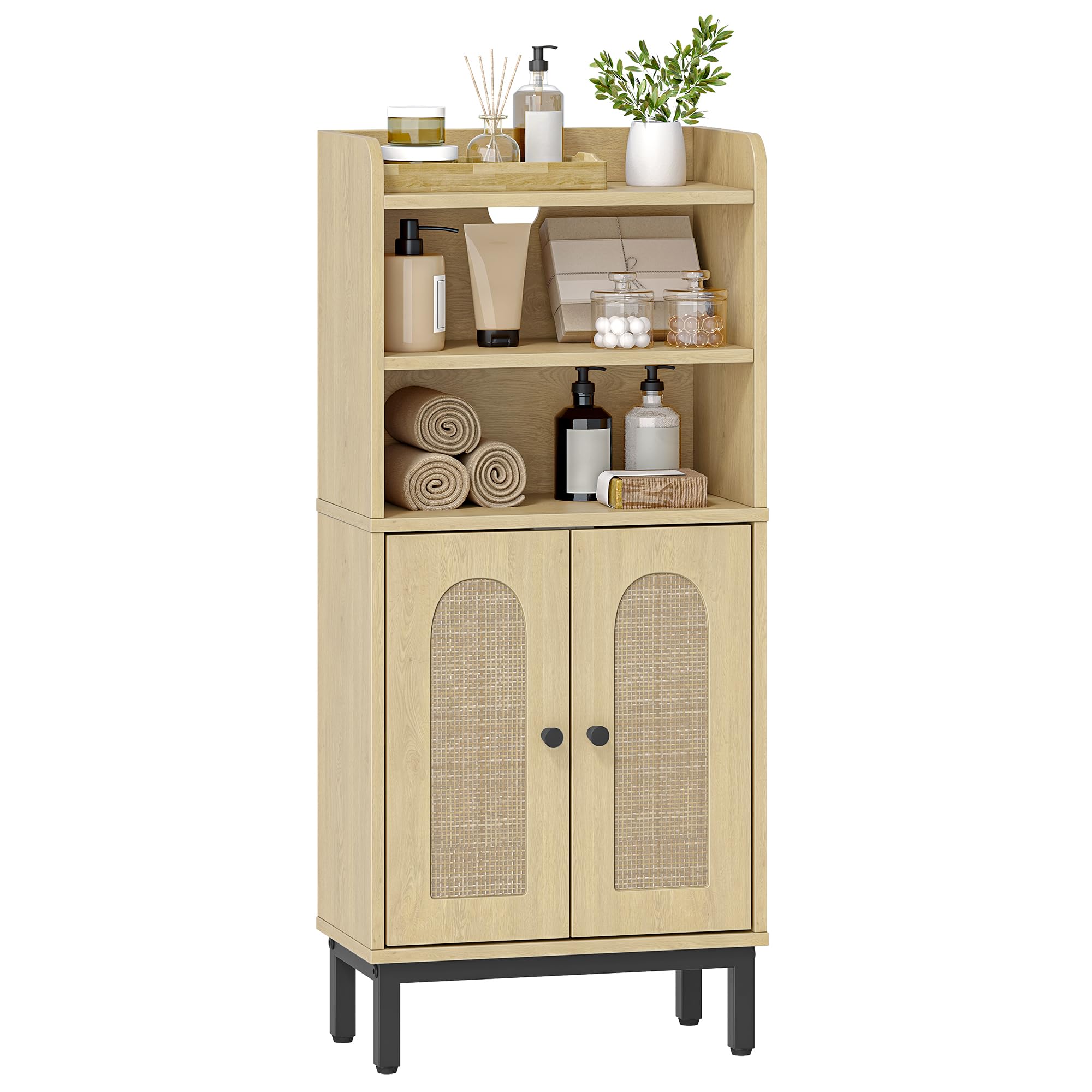 Hzuaneri Mobile da Bagno, mobile bagno, con 2 Ripiani Aperti Regolabili e 2 ante, per Bagnos, Soggiorno, Ingresso, Cucina, 20 x 37 x 84 cm, Rovere Chiaro BC48202B