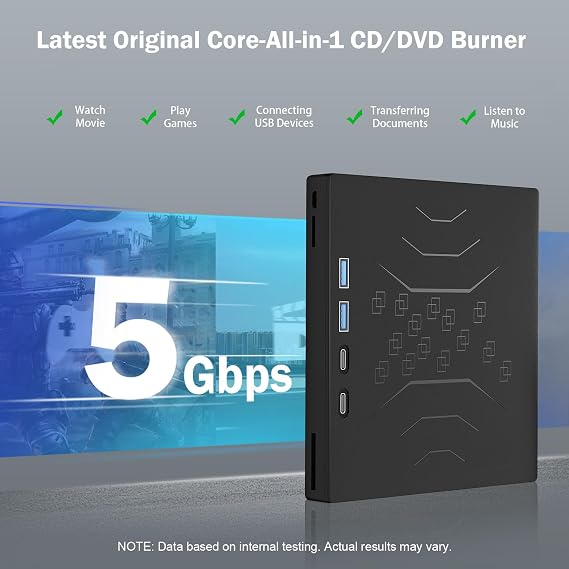 Wbacon 7 in 1 External CD/DVD Drive for Laptop, USB 3.0 & Type-C & 2 TF/SD