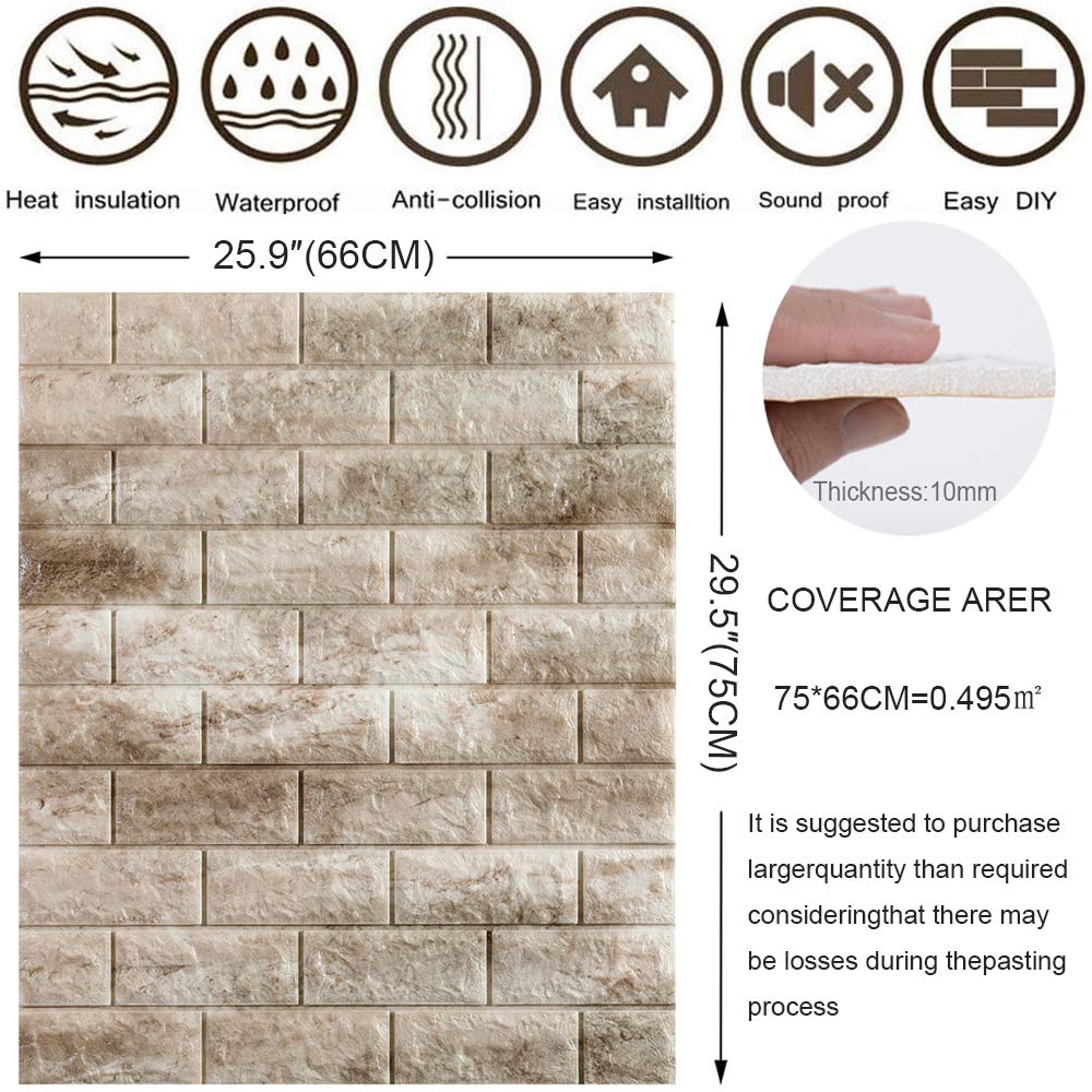 3D Wall Panels Foam Brick Painted Effect Wall Tiles Peel and Stick Foam