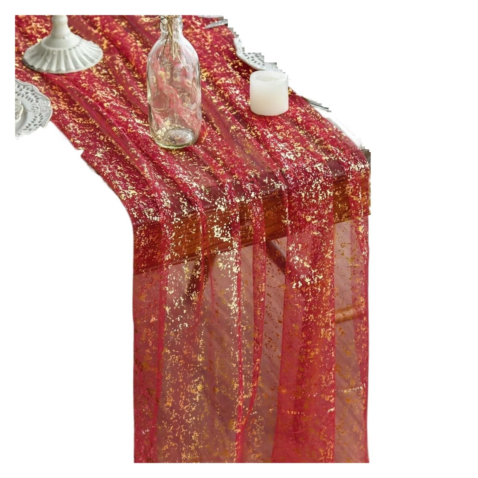 Enmrfvkz Red Glitter Gauze Table Runner, Glitter Gauze Chiffon Table Runner Metallic Multicolor 70X300-400Cm
