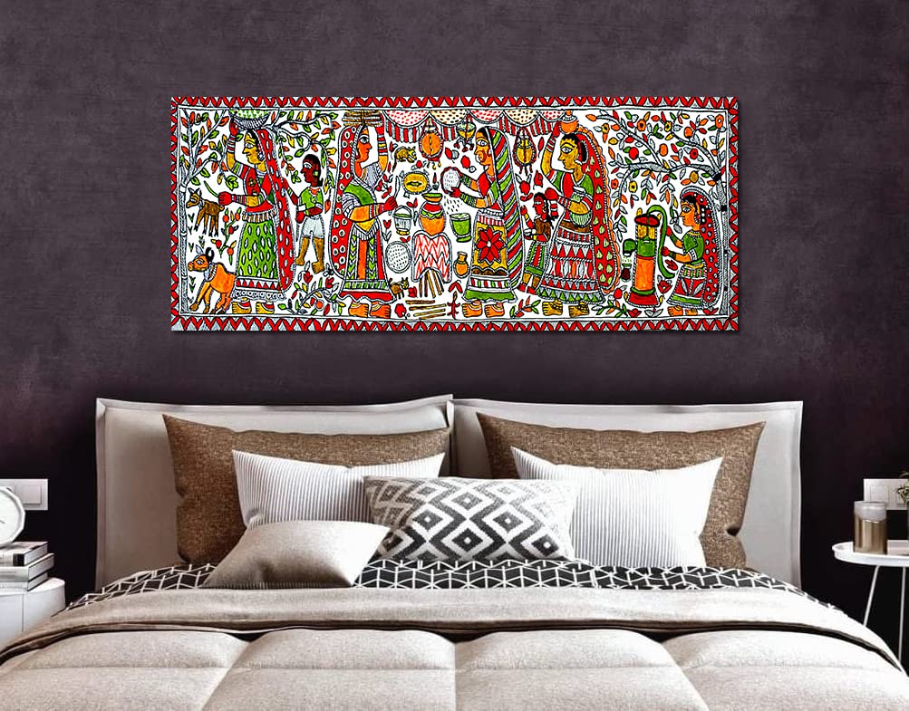Madhubani Wedding Bells Canvas Art - Home Decor -5 Madhubani Wedding Bells Canvas Art - Home Decor -5