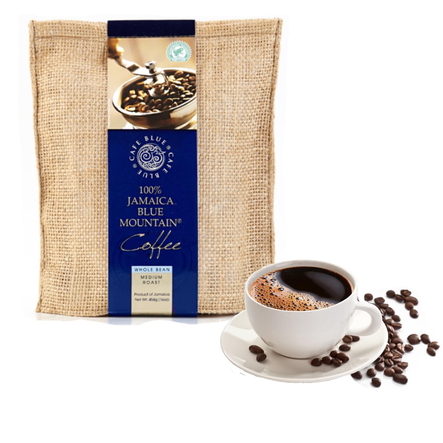 Cafe Blue 100% Jamaica Blue Mountain Coffee Beans (16oz)