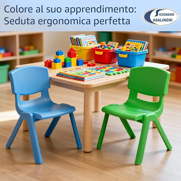 Sicignano Set of 3 Children's Chair in White Plastic Stackable, 34 x 32 x 48 x H cm, 60 kg Load Capacity, Waterproof for Indoor and Outdoor Kindergarten and Kindergarten - 3