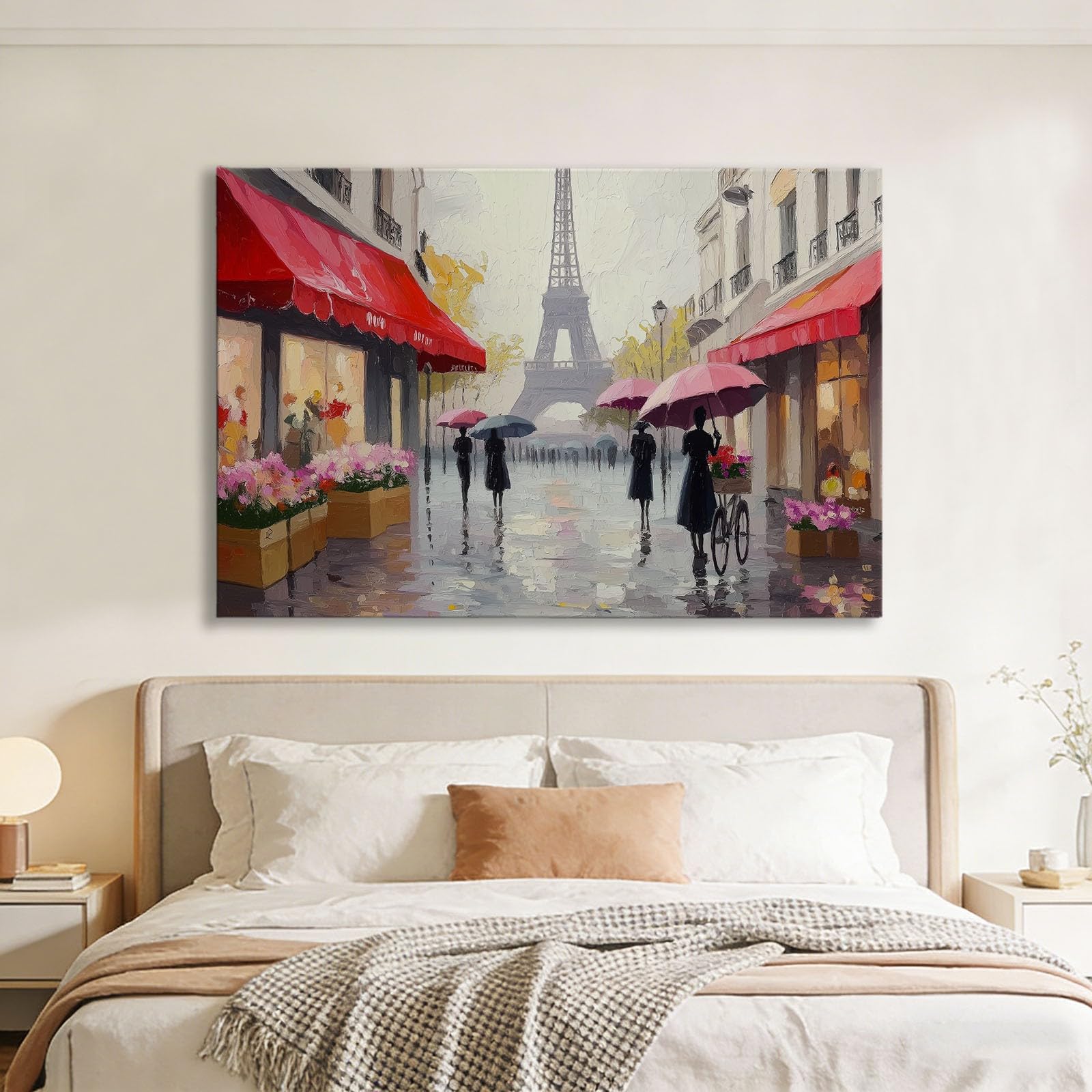 Generisch Bilder auf Leinwand Gerahmt 120 x 60 cm, Leinwandbild mit Rahmen Vintage Stadt Paris Blumen Groß Kunstdruck Art Wandbilder Wanddeko für Schlafzimmer Wohnzimmer Esszimmer