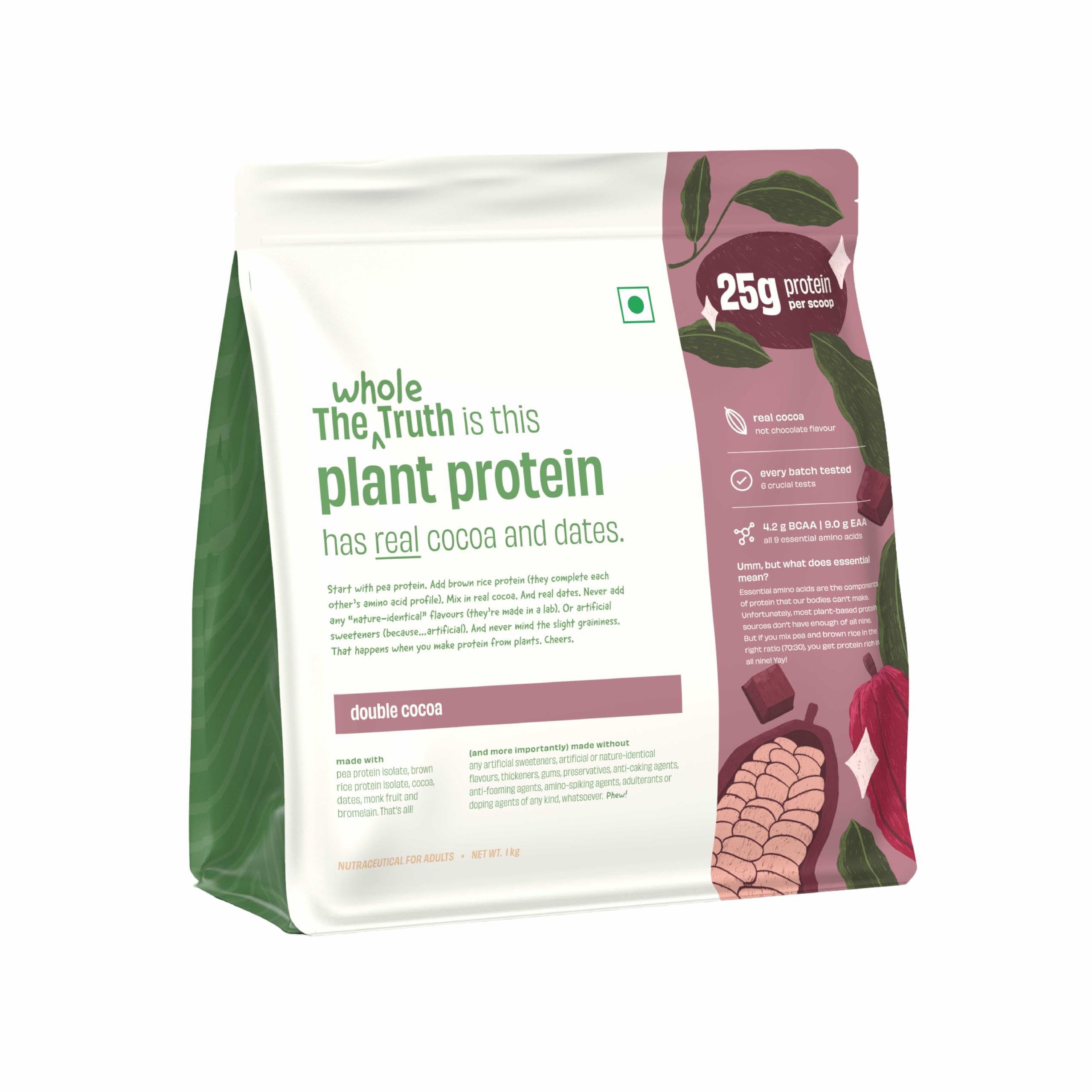 The Whole Truth Plant Protein Isolate Double Cocoa 1kg (2.2lbs) 25g protein/scoop Real Cocoa & No added flavours. 100% Clean Suuuper Yum | Easy to Digest | Vegan-image-47
