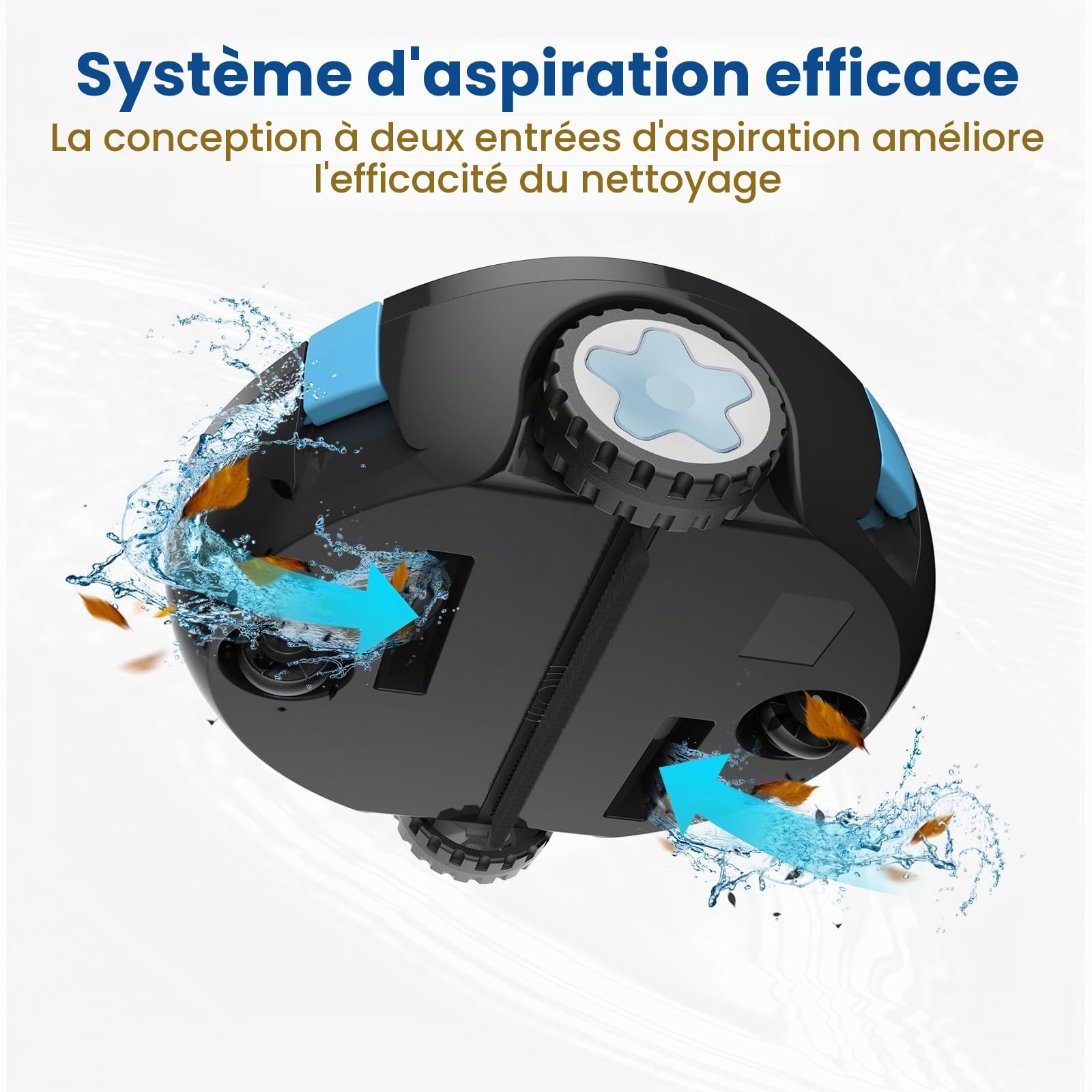 Robot Piscine, Robot Piscine sans Fil Y10 | Aspirateur Automatique et Puissant, 130 Minutes d'Autonomie & Auto-Stationnement, Conçu pour Bassins Enterrés et Piscines à Fond Plat jusqu'à 110 m²(Noir)