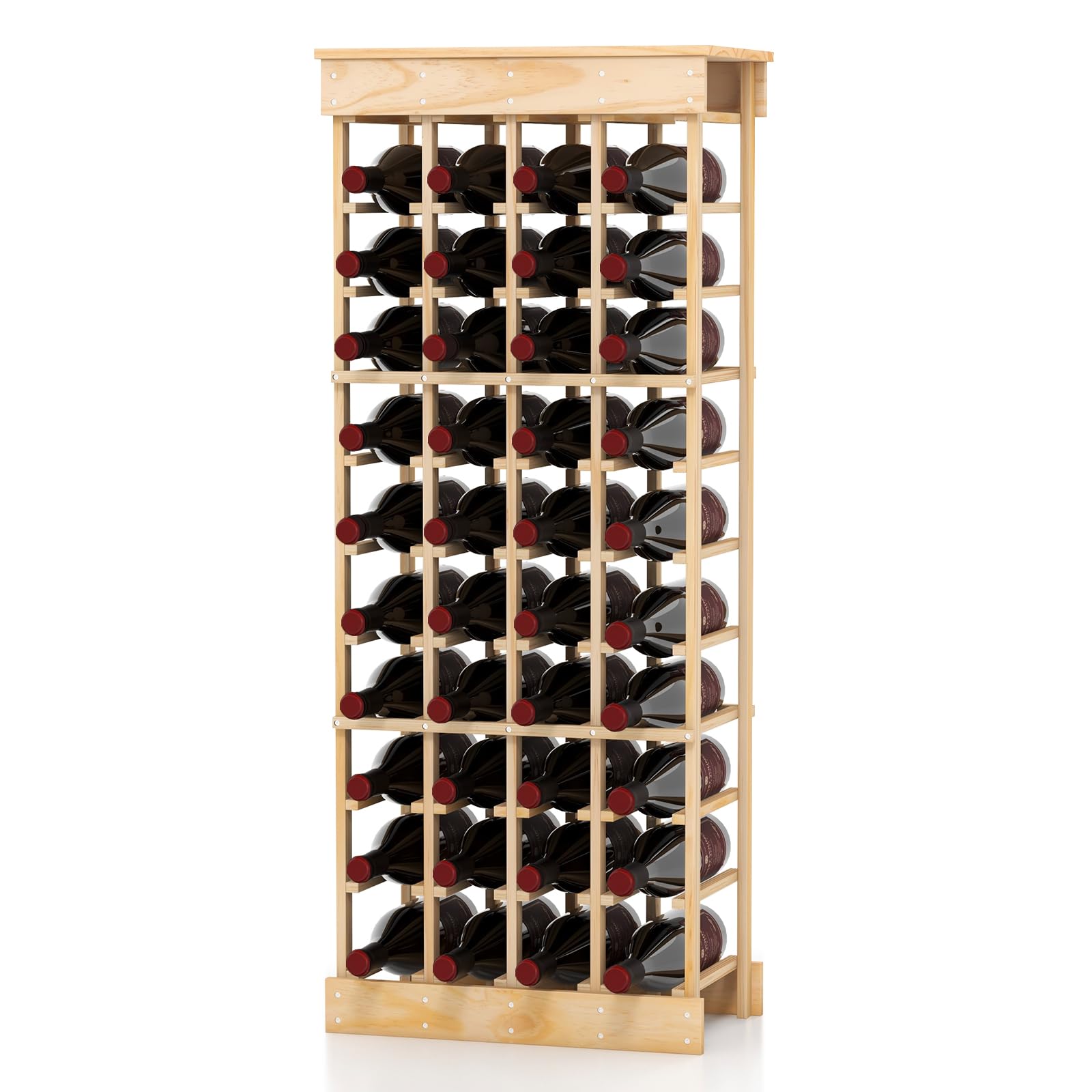 GOPLUS Porte Bouteille pour 40 Bouteilles, Casier à Vin Pin Massif, Range Bouteille à l’Horizontal, 47x28x13CM, Naturel