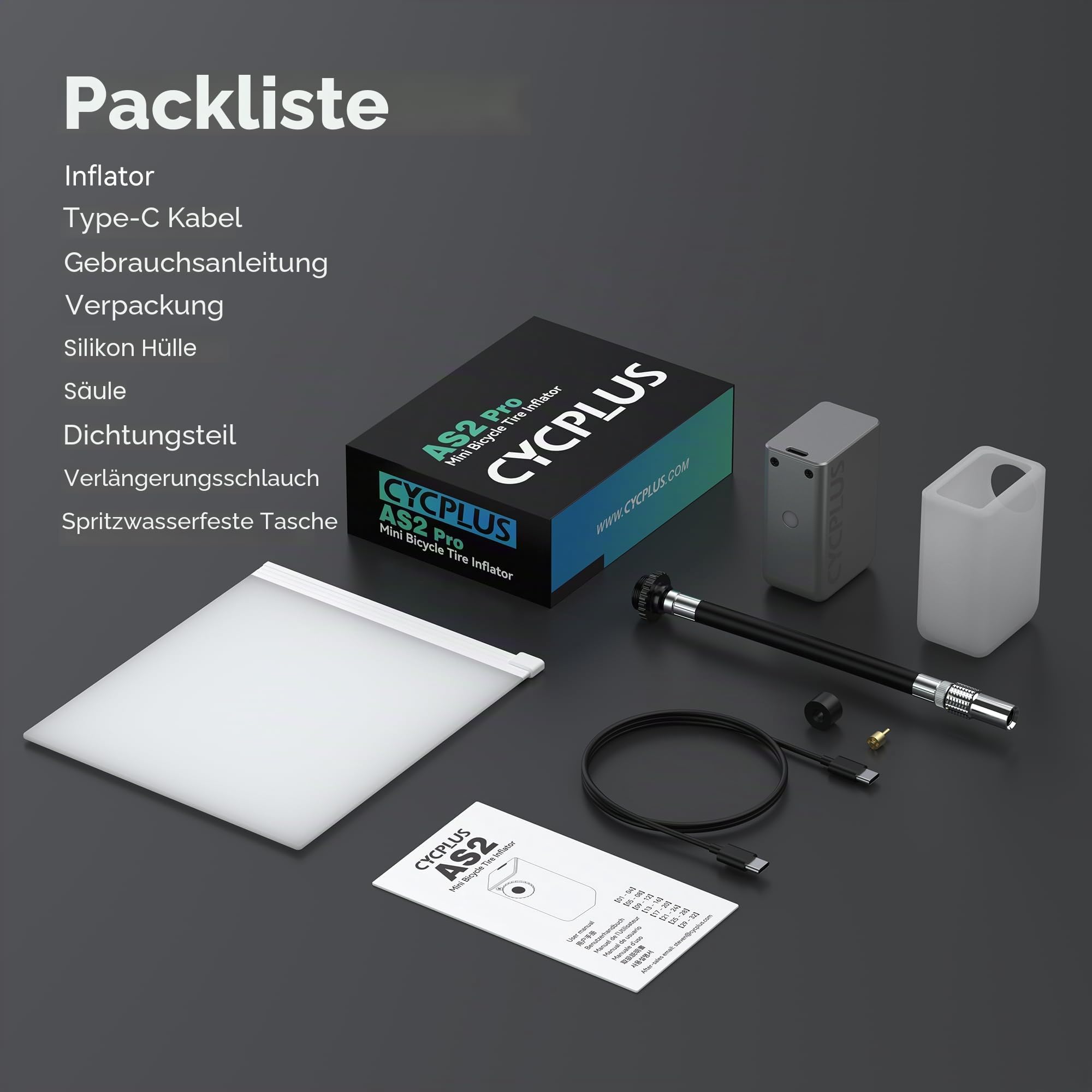 CYCPLUS AS2 Tiny E-Pump Fahrradpumpe, Tragbare, Ultrakleine 100PSI elektrische Fahrradpumpe Typ-C aufladbar Akku Minipumpen, Kein Manometer(Preisträger des EUROBIKE Award 2023)
