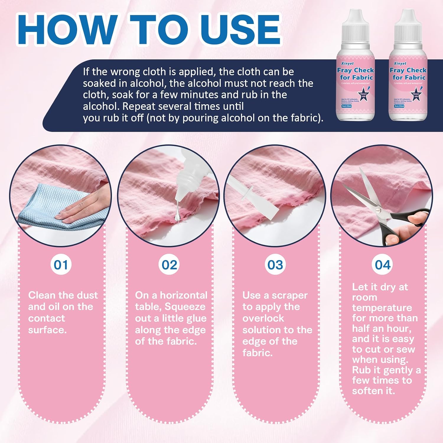 60ml Fray Stop for Fabric,Fray Check for Fabric Clear, Dried Clear Soft Flexible with Brush Wooden Scraper, Prevent Fraying and Edge Sealing Suit for Embroidery, Quilting,Stitchery