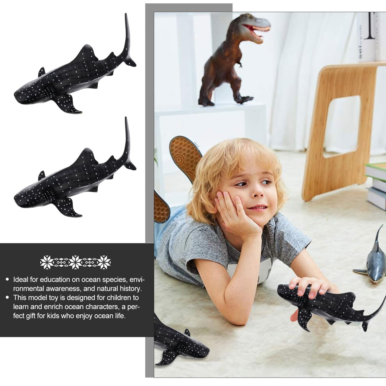 Figura de Tiburón Ballena Negra de Plástico, Modelo Infantil