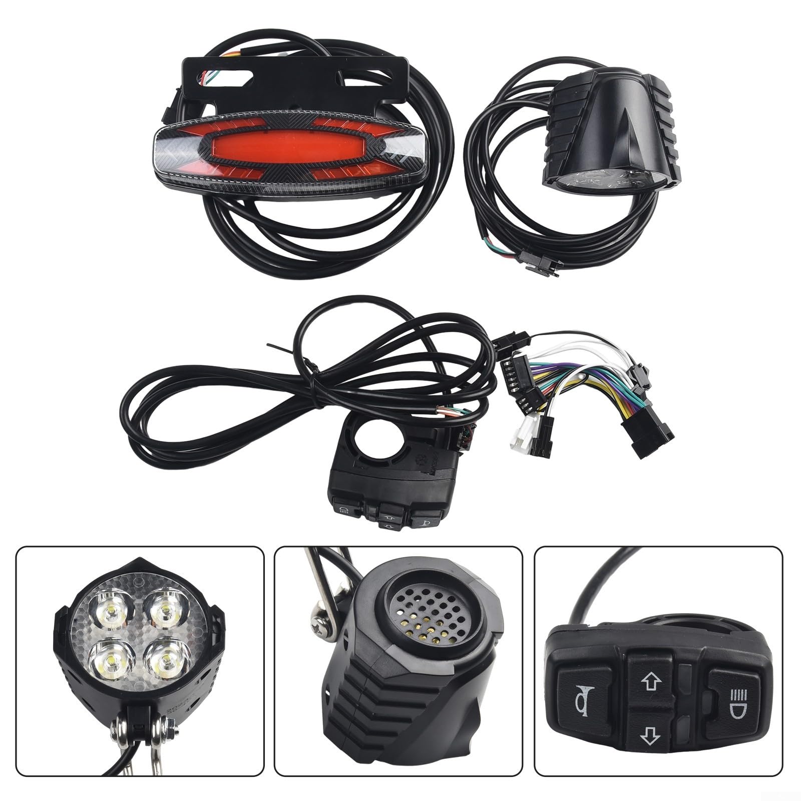 Headlight and Rear Light Set, 36V/48V Ebike Headlight Tail Lights Lamp Electric Turn Signal Light with Switch, Connection Wires