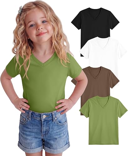 Oakgarden 4 Pack Toddler Girls V Neck T Shirts, 4-Color, 2T