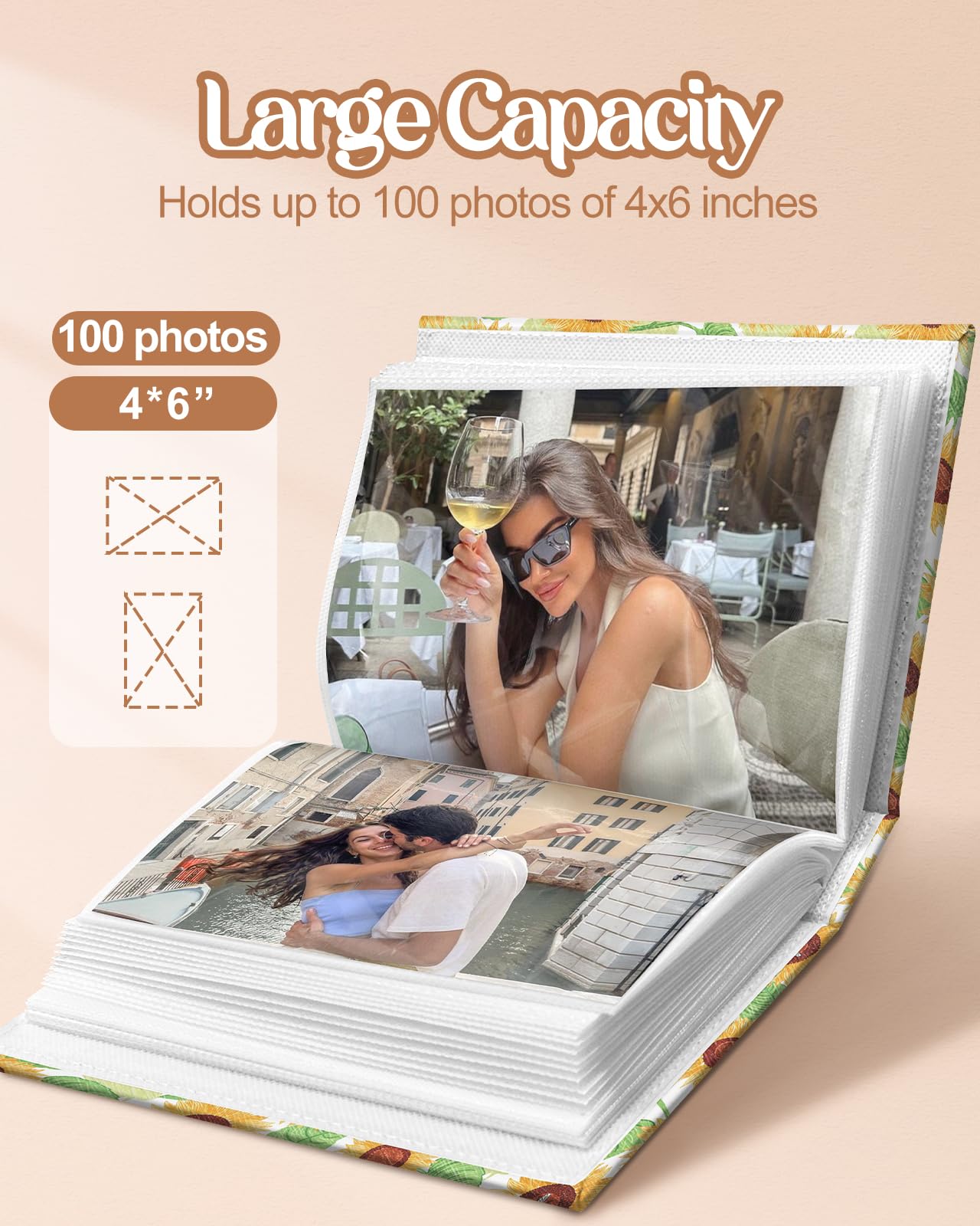 Slohif Skórzany album na zdjęcia 10 x 15 cm, mała książka pamiątkowa, dla rodziny, na ślub, kartki pocztowe, 100 kieszeni, spersonalizowana książka fotograficzna dla par, zaręczyny, podróż, wakacje