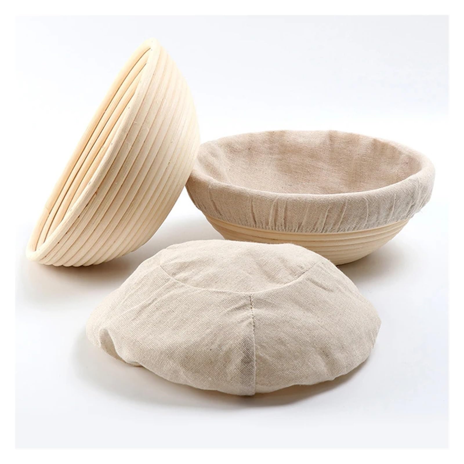 Banetones Para Pan Cesta de ratán con funda de lino, 7 piezas de herramientas y 1 juego de cestas, cesta for leudar pan, herramientas for hornear masa madre Para Banneton(Round XL Set A)