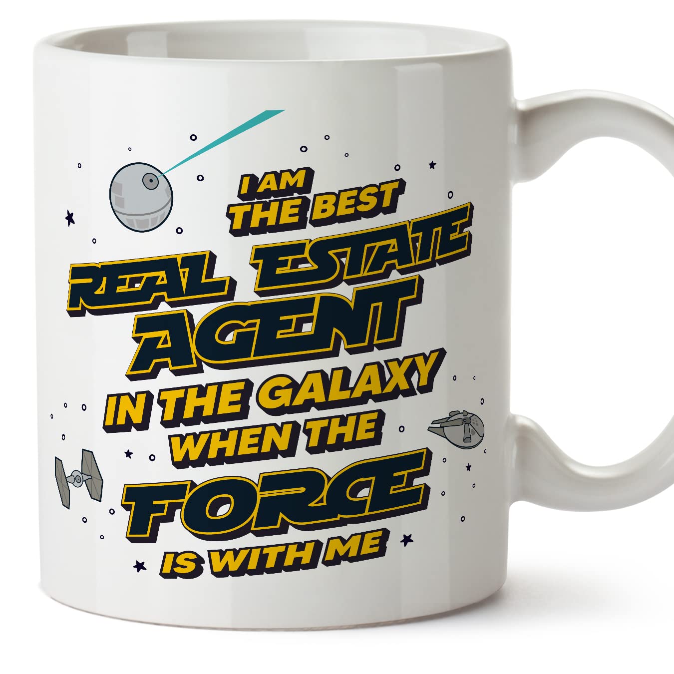 MUGFFINS Real Estate Agent Mug - in English - Best in The Galaxy The Force is with Me - Funny Gift for Colleagues - Ceramic 11oz Mug