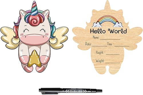 SUQMZAK Letrero de anuncio para recién nacidos de madera con diseño de animales de dibujos animados, letrero de información de bebé de madera para