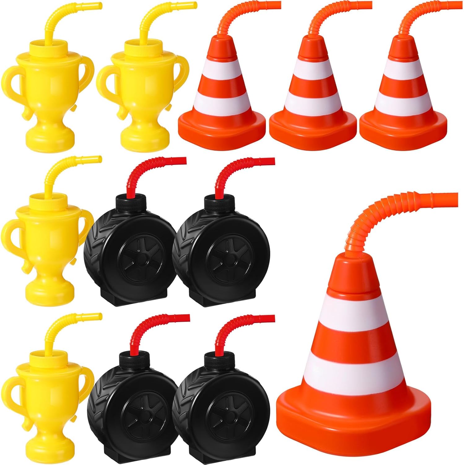 Mifoci Race Car Cups with Straws Plastic Traffic Cone Cups