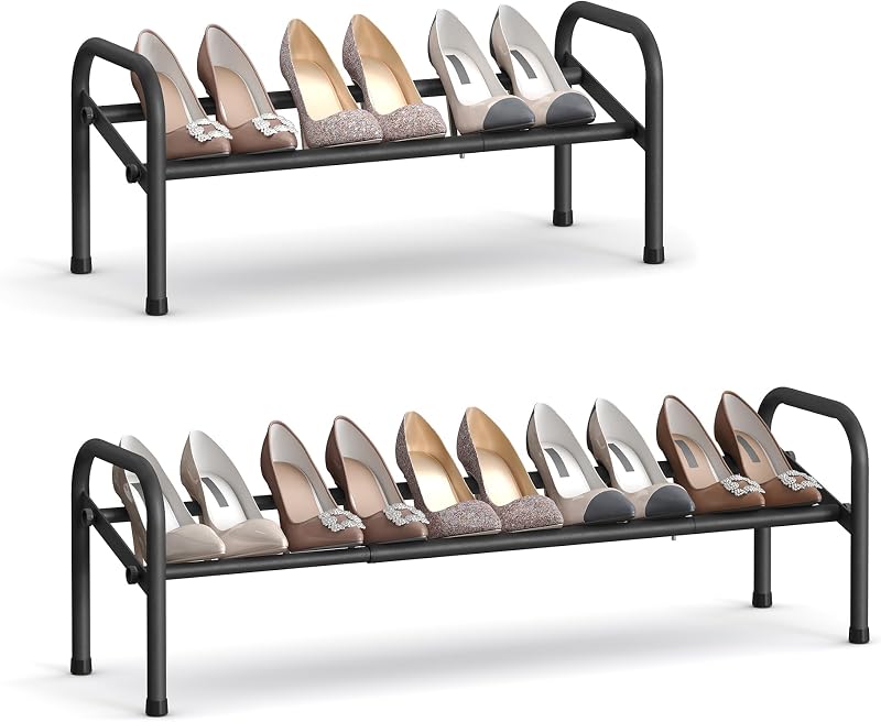 SONGMICS Expandable Shoe Rack, 1 Tier Shoe Rack Shelf, Adjustable Shoe Organizer Storage for 10 Pairs of Shoes, Metal Free Standing Shoe Racks for Closet, Front Door Entryway, Easy Assembly, Ink Black | Free Standing Shoe Rack, Easy Assembly, for Entryway, Closet, Doorway, Black, DAVIAN Collection ULMR019B01