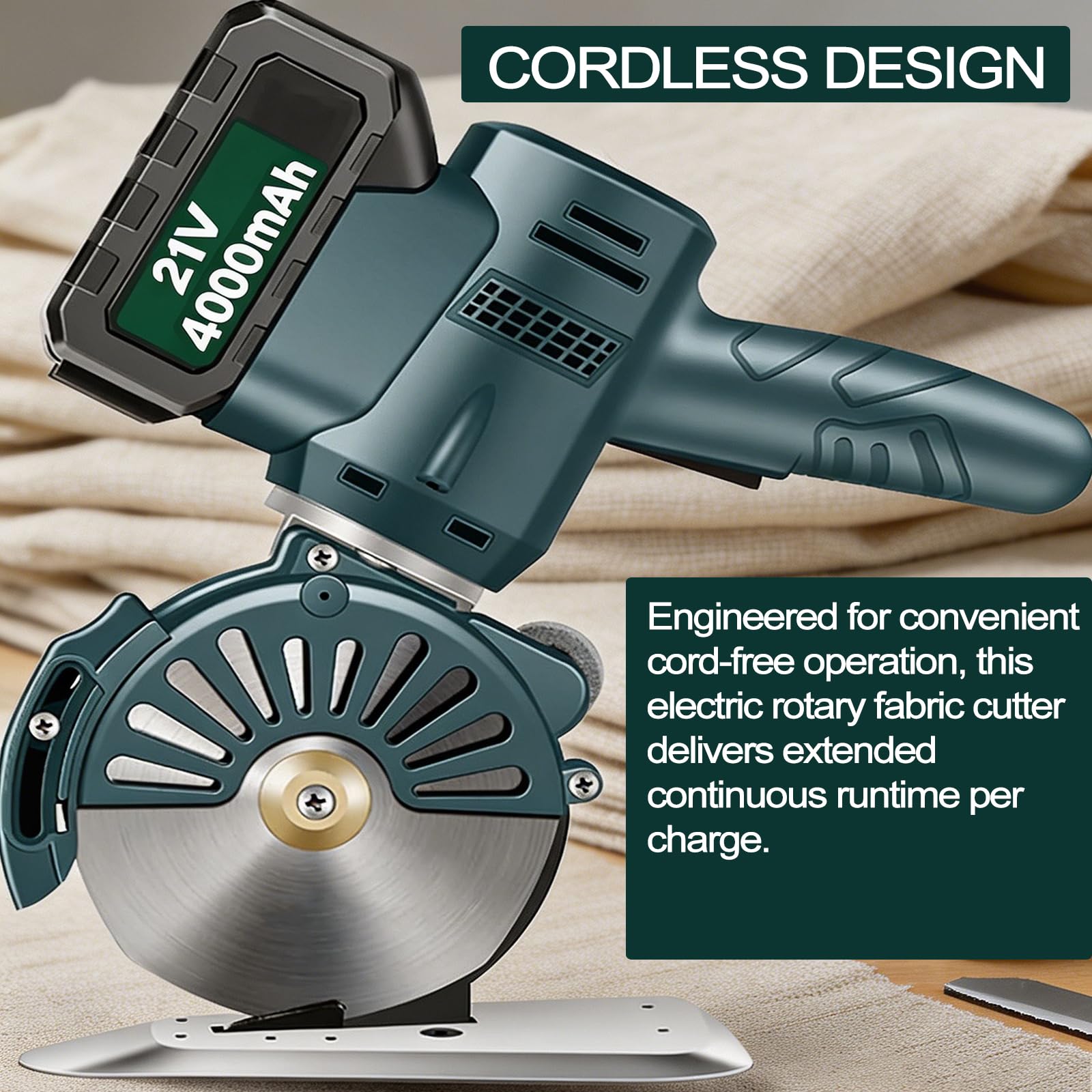 MObyat Cortadora Rotativa Eléctrica Inalámbrica De Tela De 1400 RPM, con Afilado Automático, Grosor Máximo De Corte De 45 Mm, para Tapicería De Cuero Y Alfombras