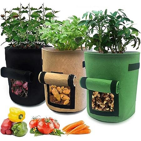 Amazon Co Jp 10ガロン 不織布ポット フェルト プランター 植え袋 ガーデン 園芸 植物育成 野菜栽培 発育促進 家庭菜園 室内栽培用 3種セット植物栽培バッグポット ジャガイモ トマト ニンジン プランター 布鉢 栽培袋 不織布ポット フェルト 通気性 ガーデン 園芸 植物