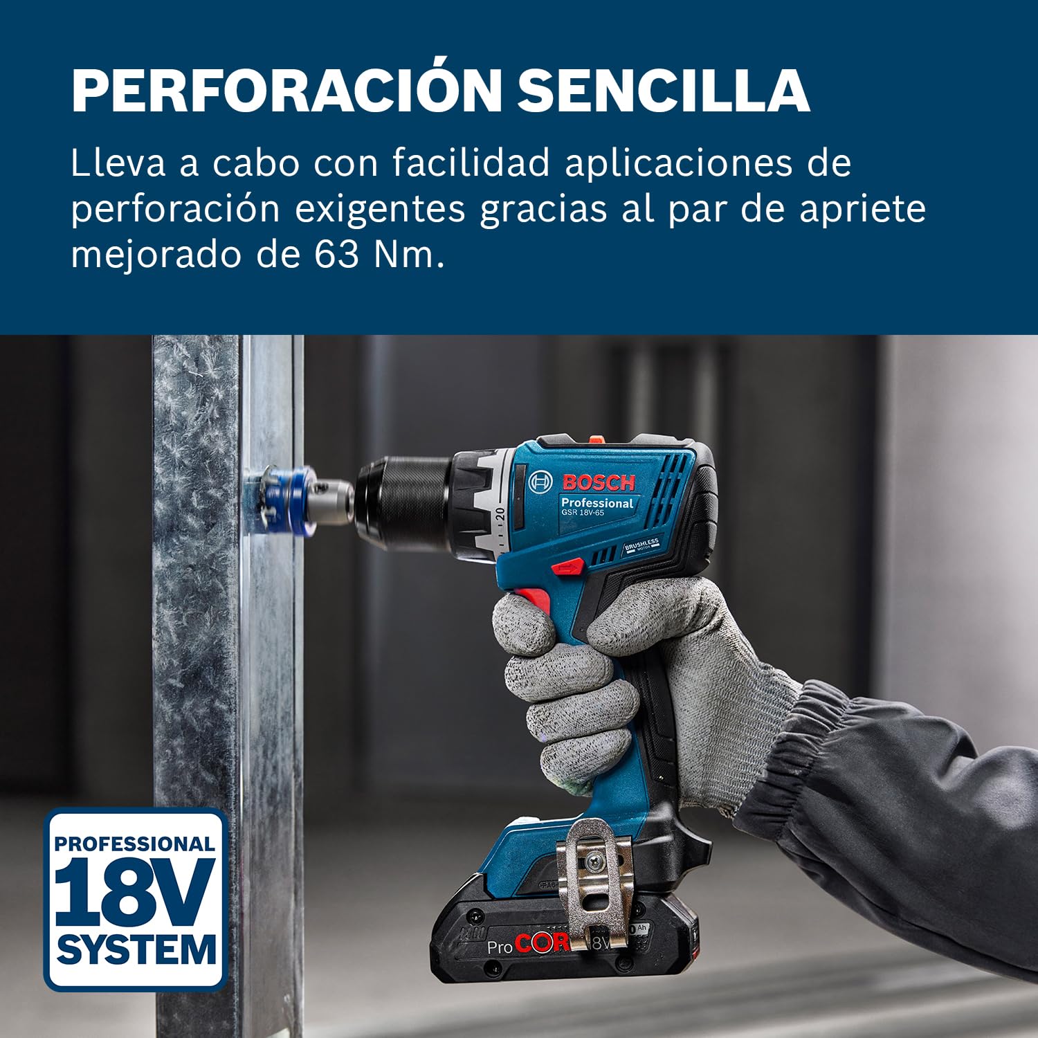 Bosch Professional 18V System atornillador a batería GSR 18V-65 (motor Brushless sin escobillas, longitud del cabezal 166, incl. 2 baterías GBA 18V 5.0Ah, cargador GAL 18V-40, L-BOXX)