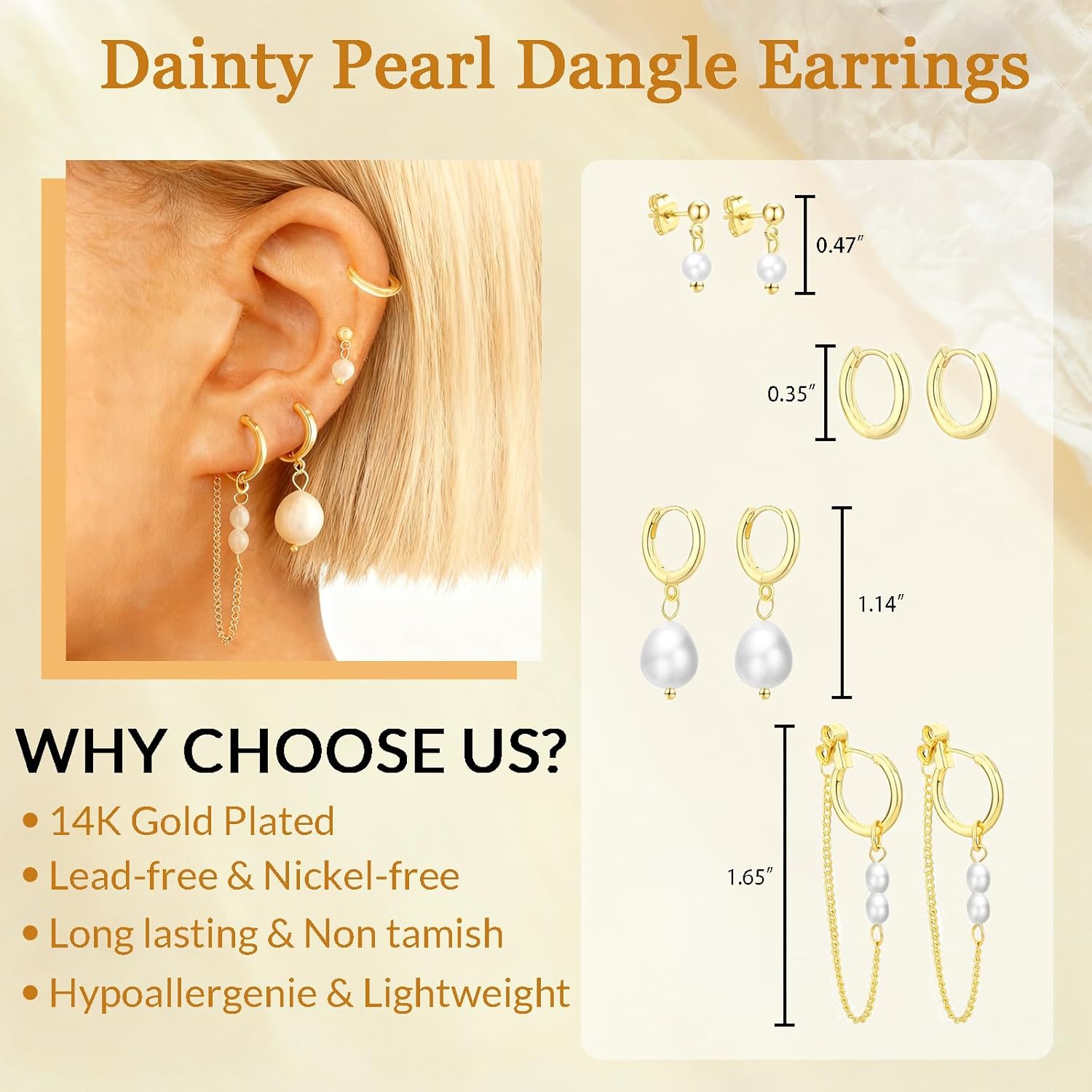 Eyesoul 4Pairs Pearl Dangle Earrings Stacks For Women Trendy Drop Chain Set Multiple Piercing Dainty 14K Gold Plated Silver Jewelry - Image 4