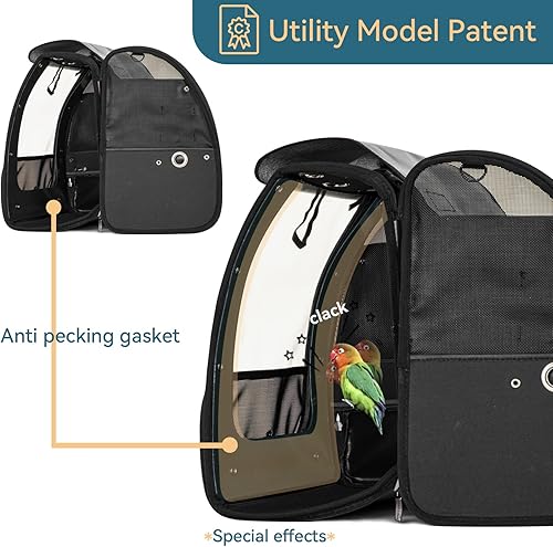 Vista 3 de Petsfit Transportador de pájaros de tamaño mediano con cuenco de acero inoxidable, mochila de loro incluye bandeja deslizante para una fácil Azul