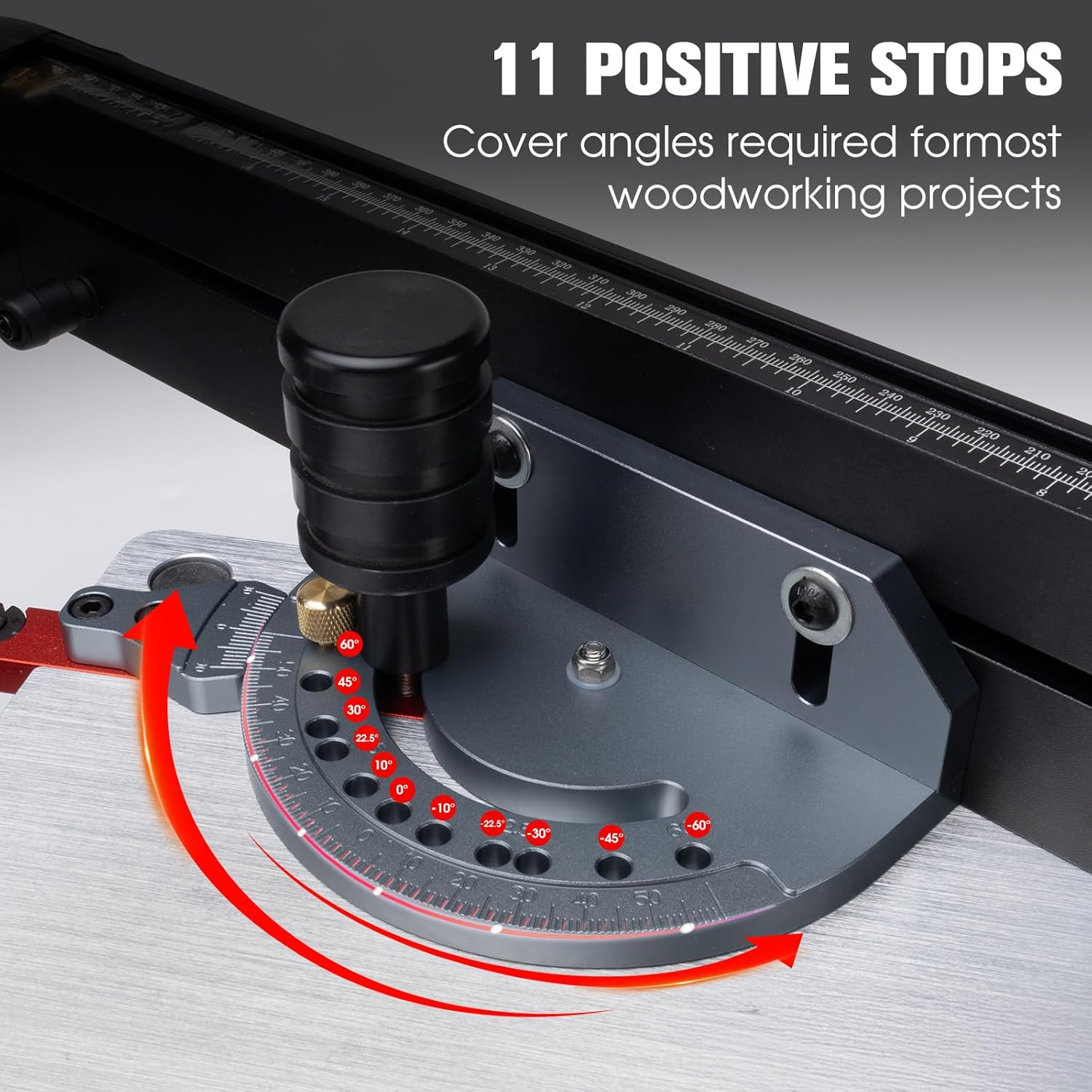 Table Saw Miter Gauge with Micro Adjustable Flip Stop and Extendable Fence and Quick Angle Stop for Table Saw Band Saw Router Table Fit 3/8 x 3/4" T Slot for Miter Cut