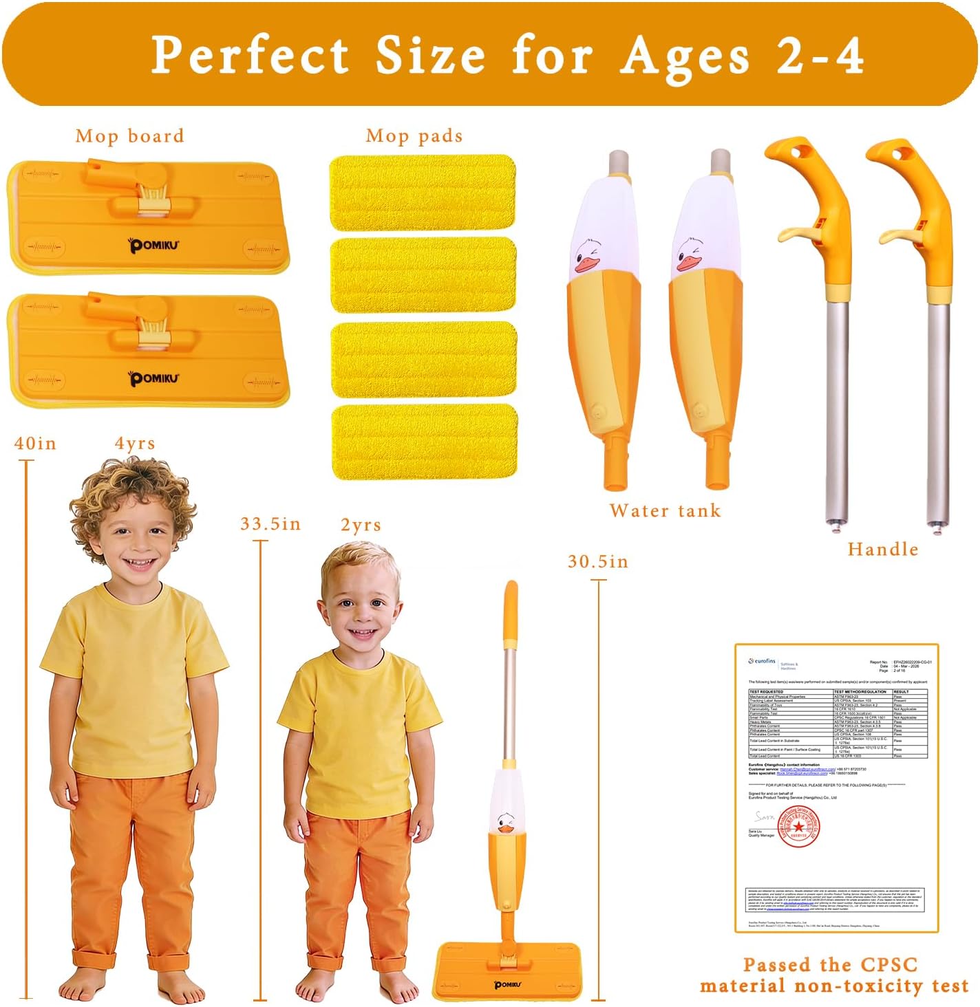 2PACK Kids Mops-Real Spray, No Batteries| Compatible with Disaposable Duster| Montessori Toys for Toddlers Age 2-5 Year Old, Kitchen Cleaning Set Gifts for Boys Girls (4 Microfiber Pads)