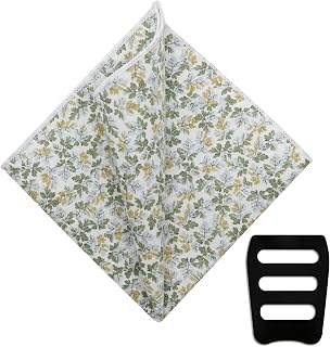 Floral Pocket Squares for Men Suit Cotton Handkerchief with Pocket Square Holder for Jacket Wedding Party Groom